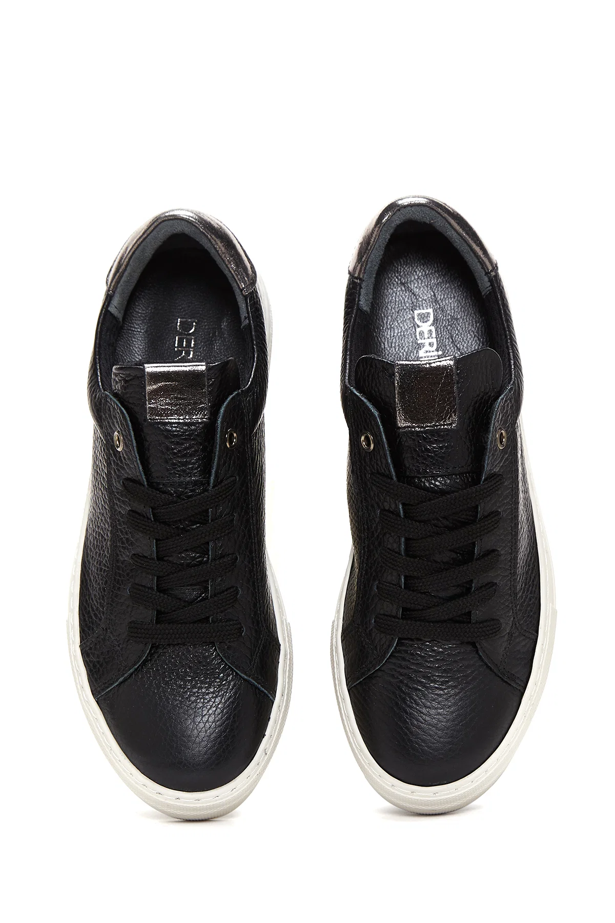 Kadın Siyah Bağcıklı Deri Sneaker - Image 6