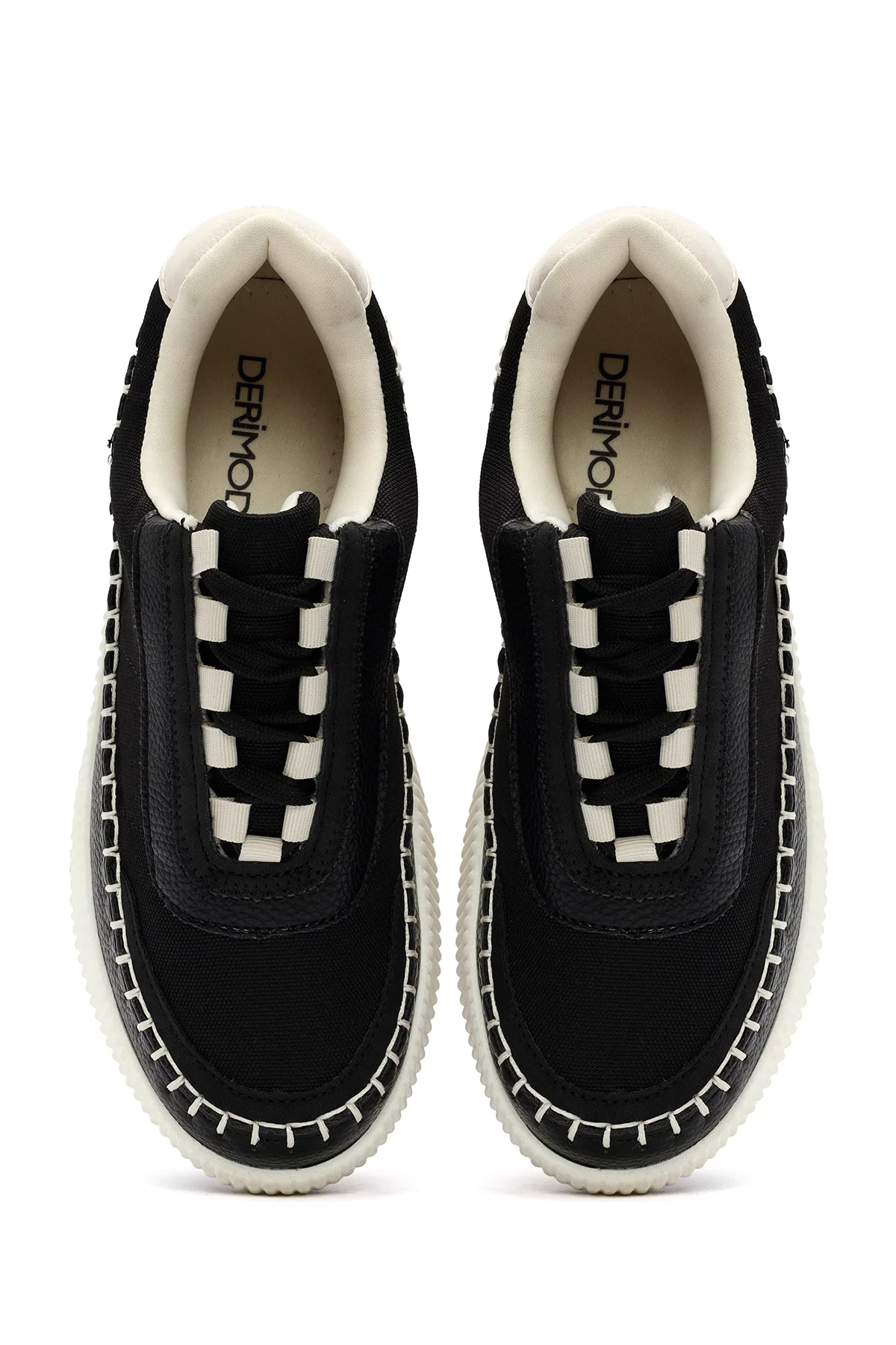 Kadın Siyah Bağcıklı Deri Sneaker - Image 7