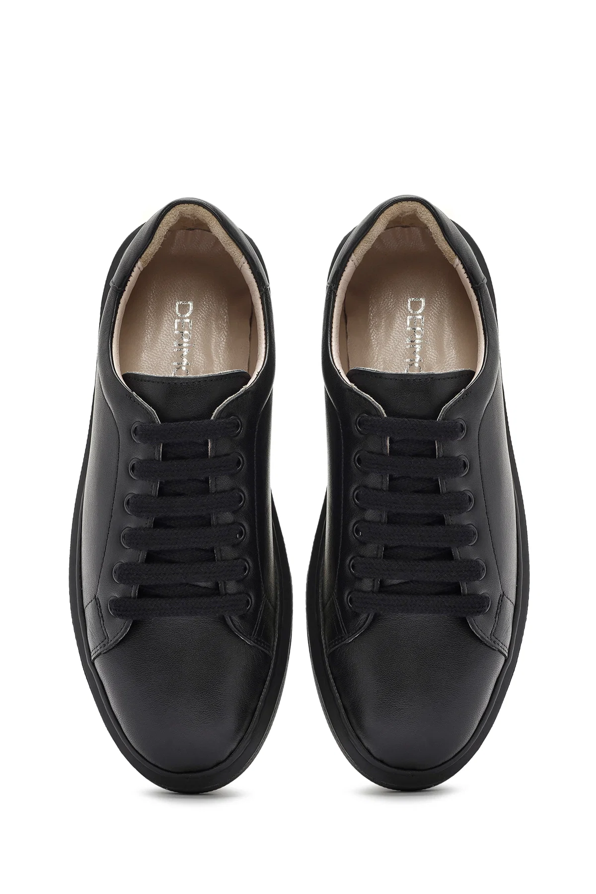 Kadın Siyah Bağcıklı Deri Sneaker - Image 7