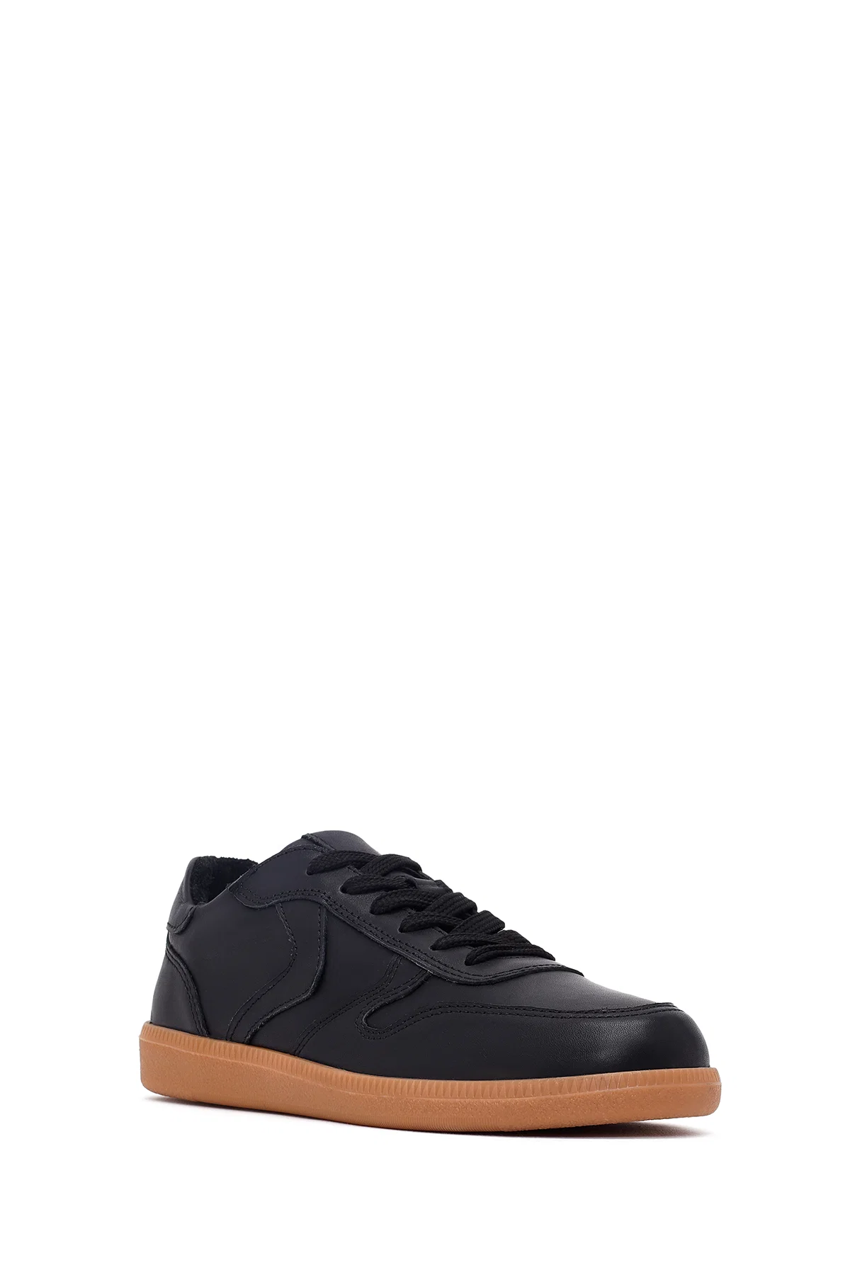 Kadın Siyah Bağcıklı Deri Sneaker - Image 6