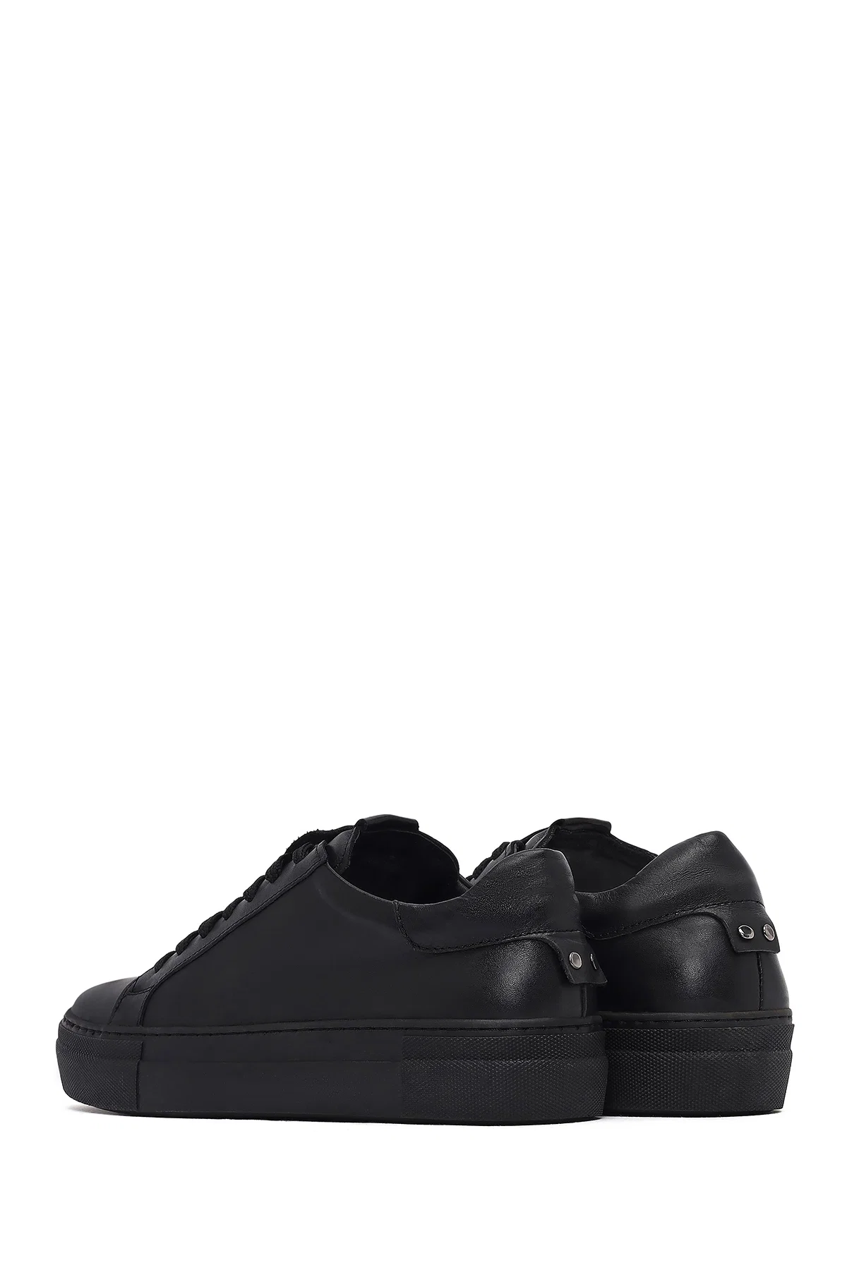 Kadın Siyah Bağcıklı Deri Sneaker - Image 5
