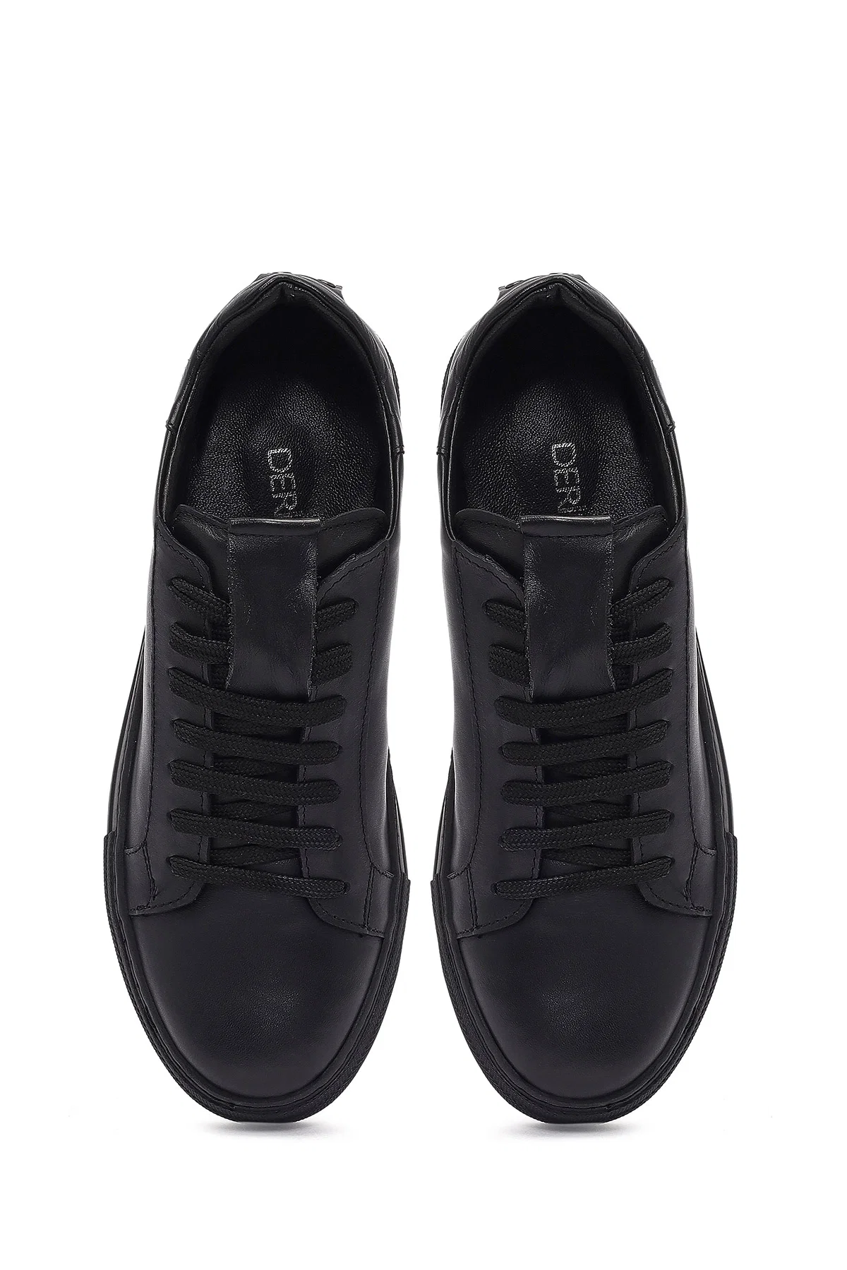 Kadın Siyah Bağcıklı Deri Sneaker - Image 7
