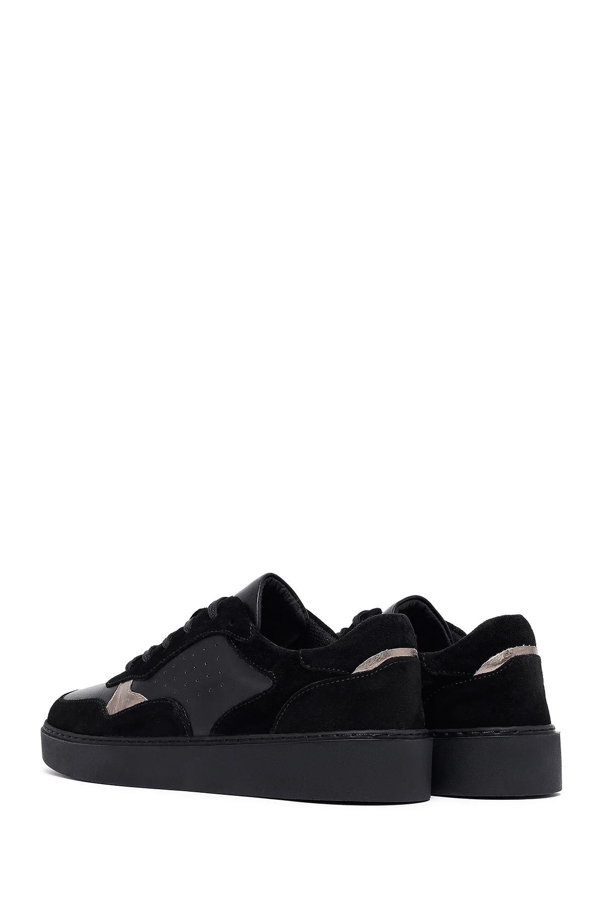 Kadın Siyah Bağcıklı Deri Sneaker - Image 5