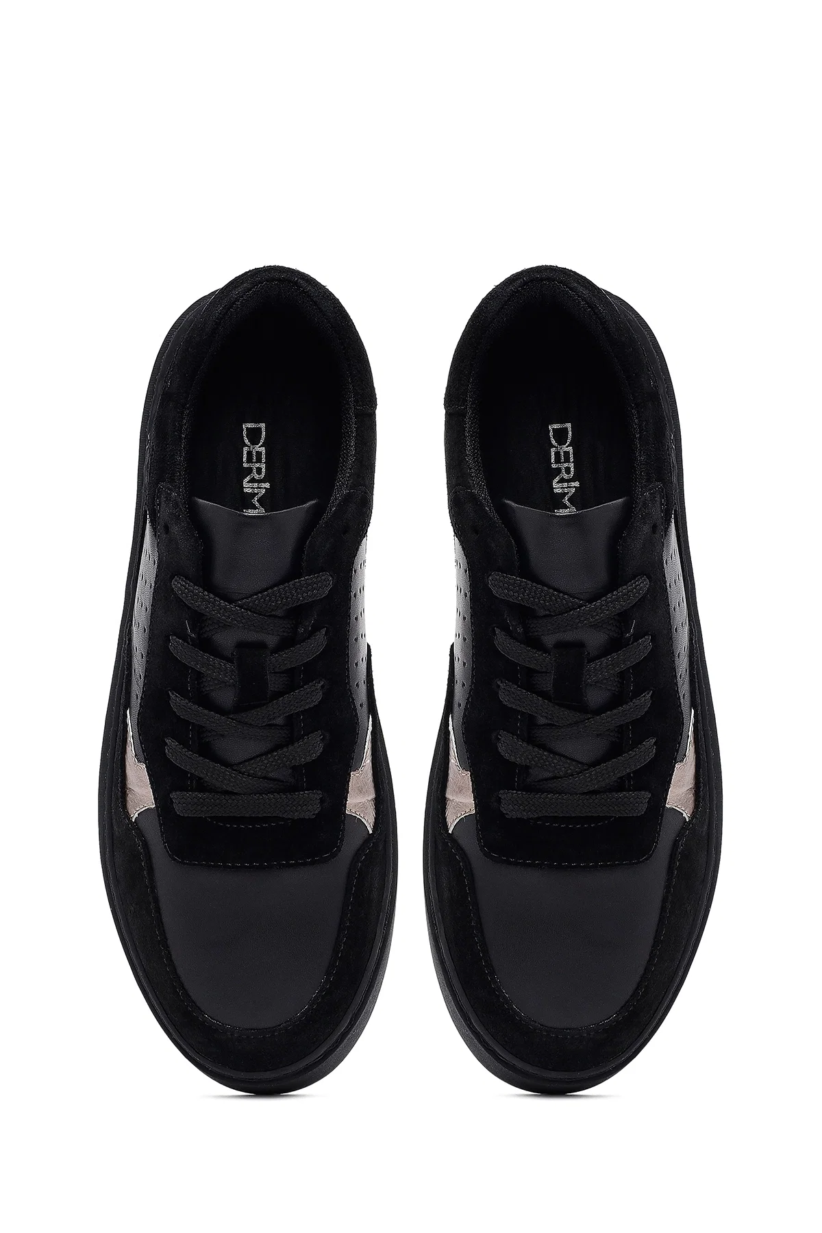 Kadın Siyah Bağcıklı Deri Sneaker - Image 7