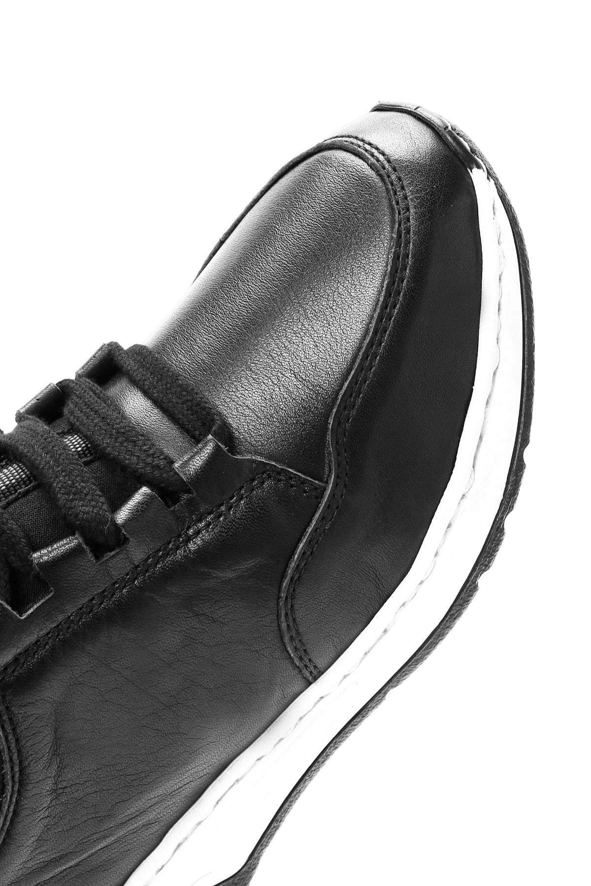 Kadın Siyah Bağcıklı Deri Sneaker - Image 10