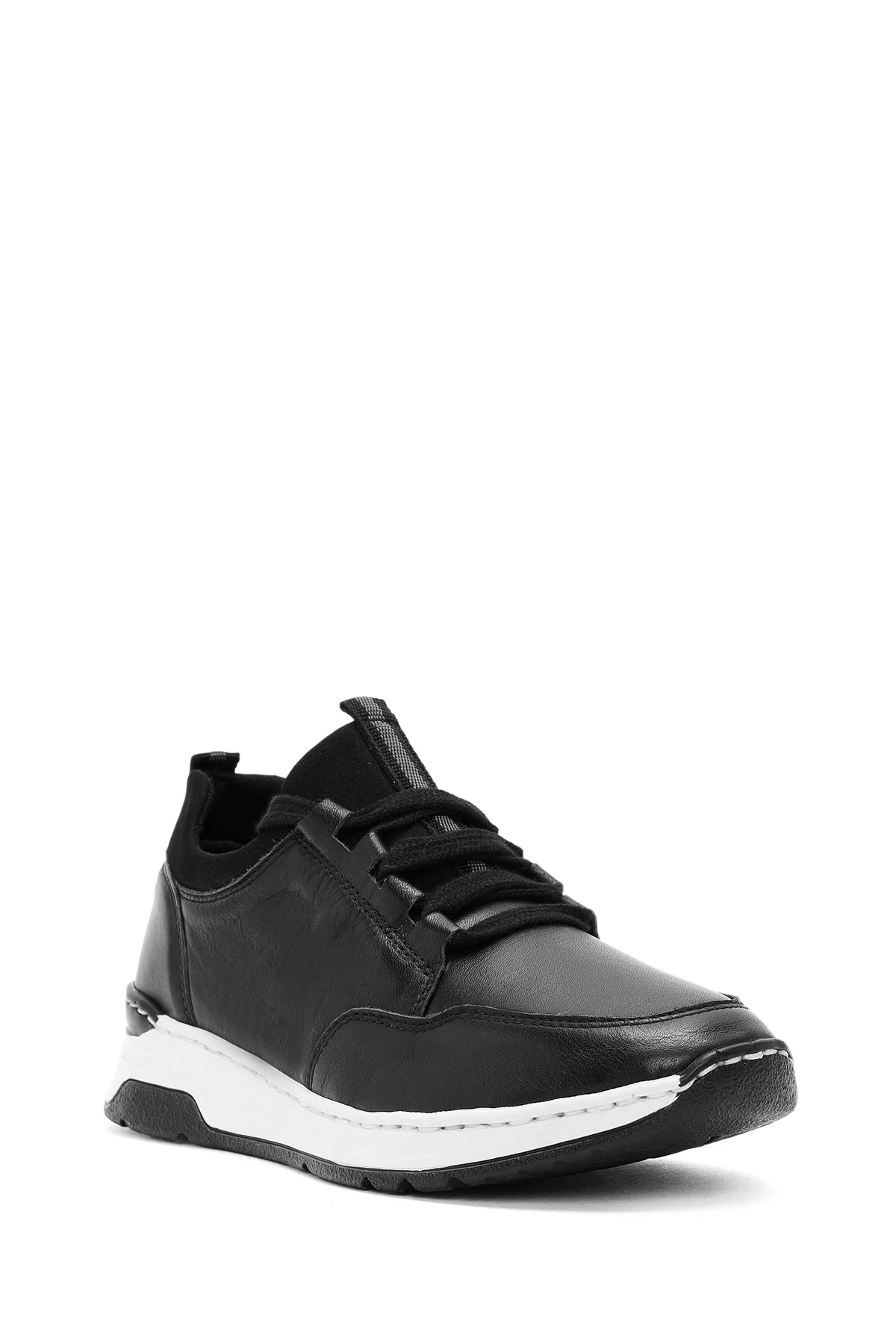 Kadın Siyah Bağcıklı Deri Sneaker - Image 6
