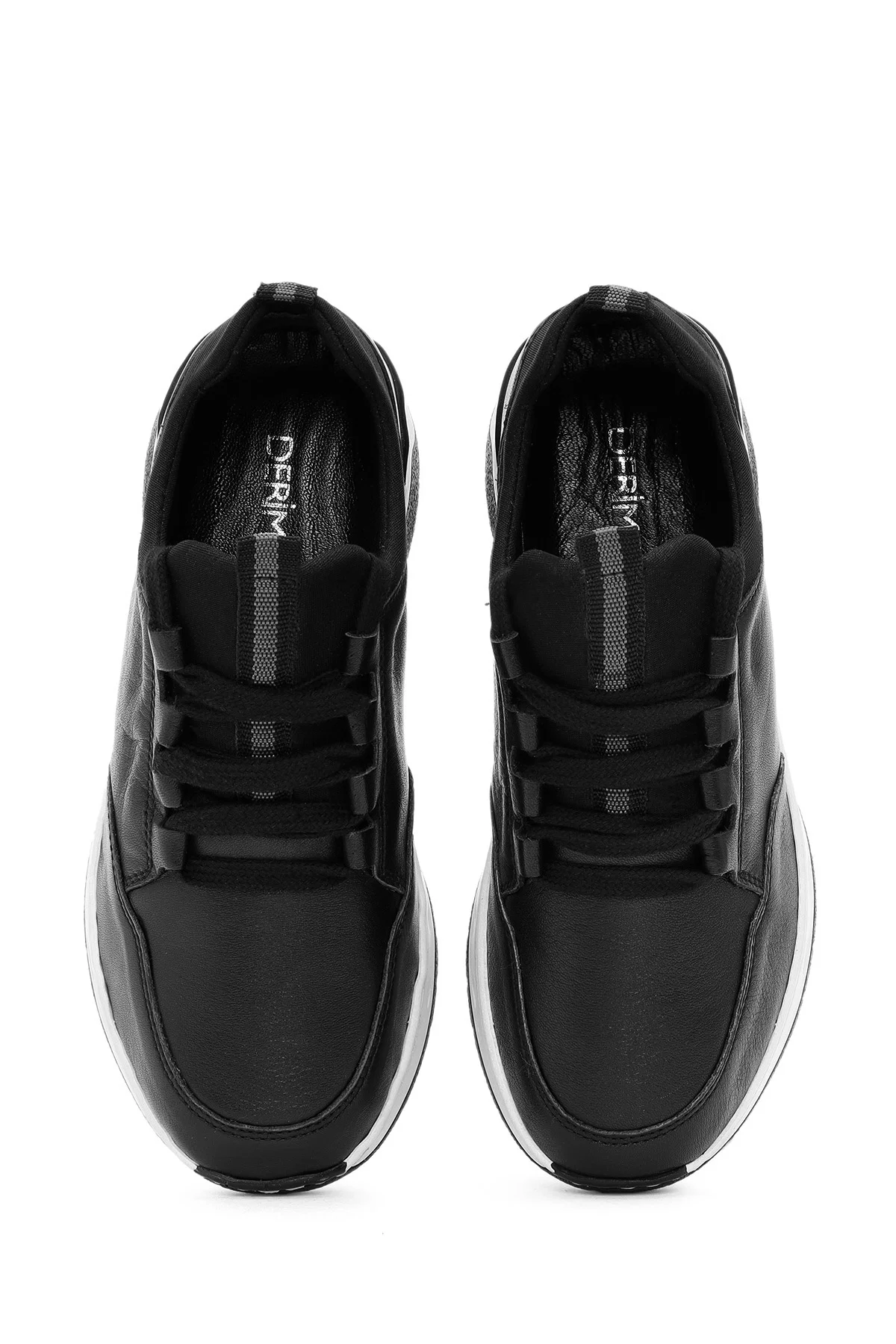 Kadın Siyah Bağcıklı Deri Sneaker - Image 7