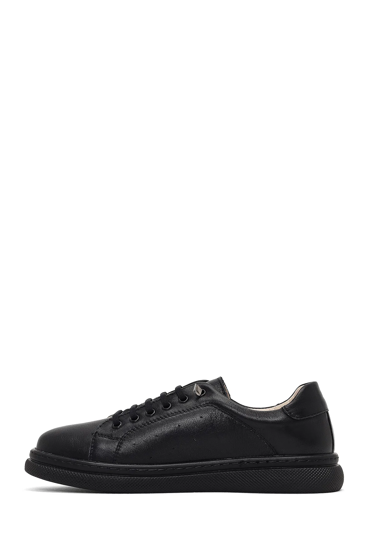 Kadın Siyah Bağcıklı Deri Sneaker - Image 2