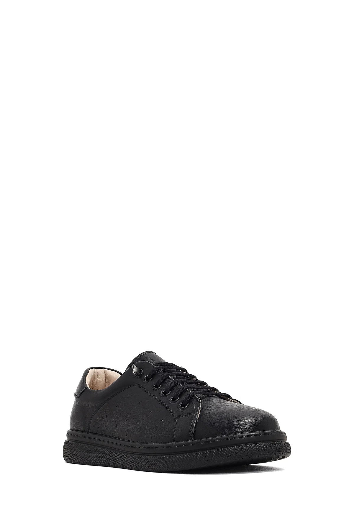 Kadın Siyah Bağcıklı Deri Sneaker - Image 6