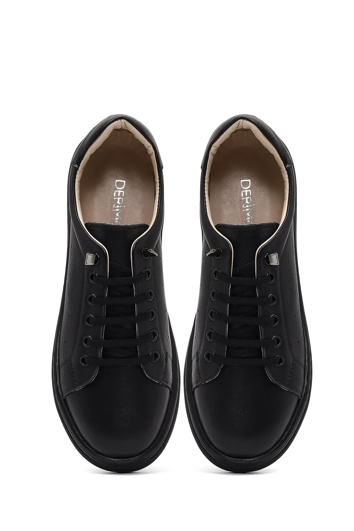 Kadın Siyah Bağcıklı Deri Sneaker - Image 7