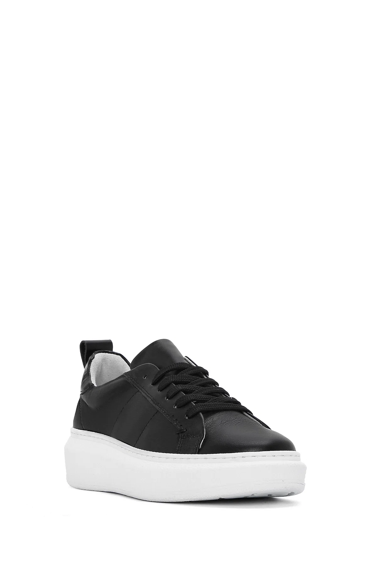 Kadın Siyah Bağcıklı Deri Sneaker - Image 6