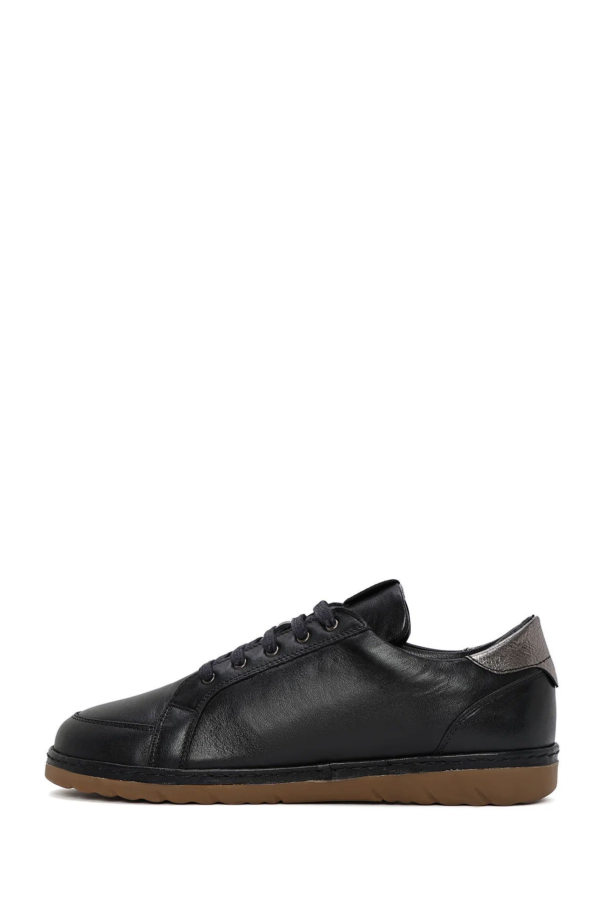 Kadın Siyah Bağcıklı Deri Sneaker - Image 2