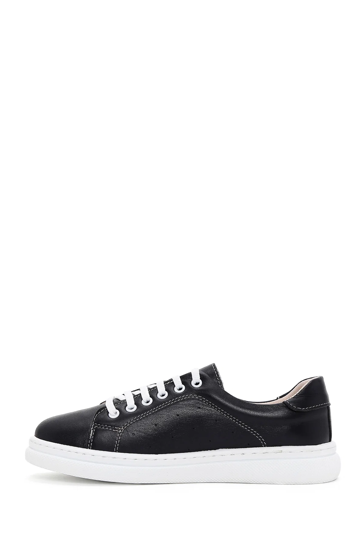 Kadın Siyahh Bağcıklı Deri Sneaker - Image 2