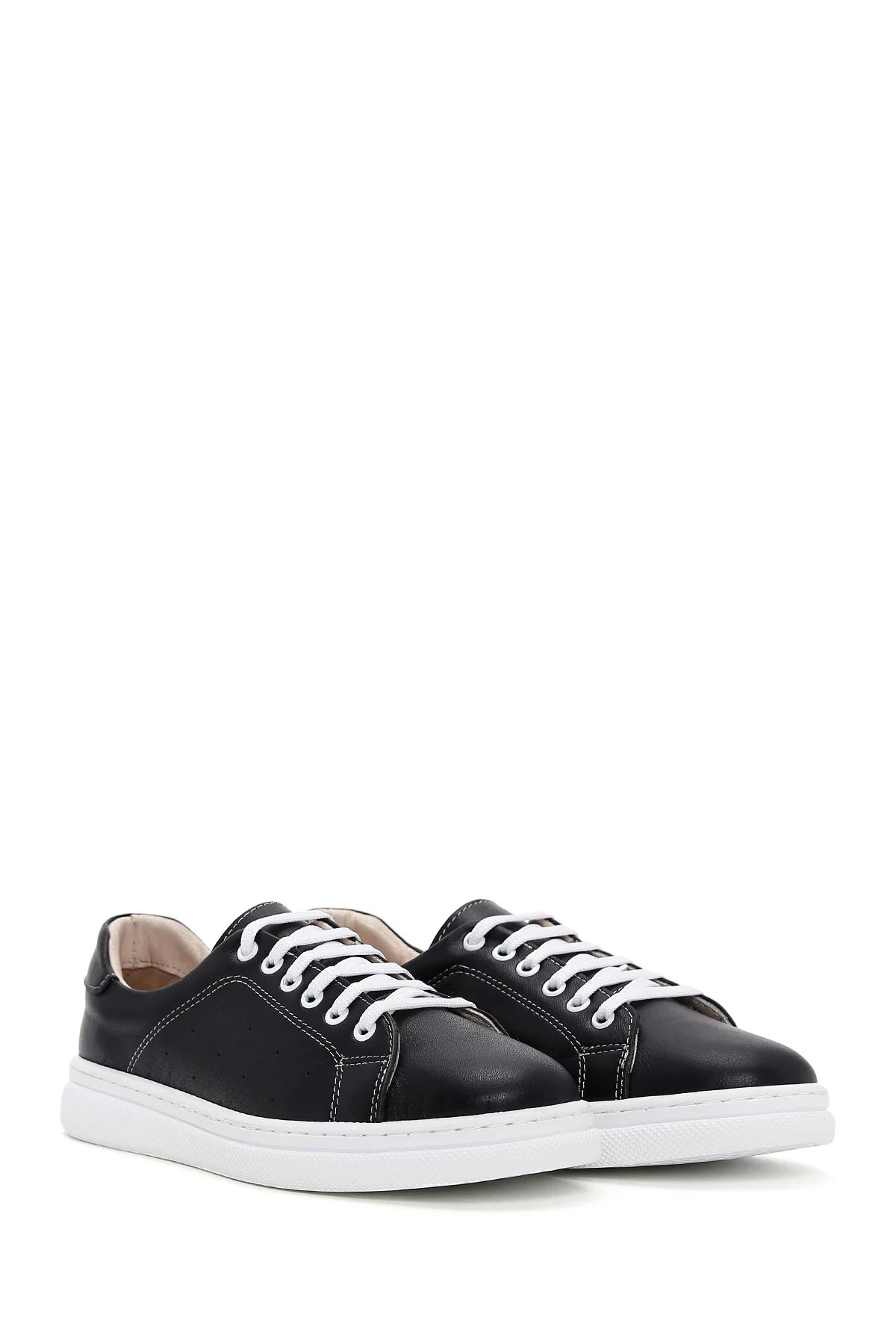 Kadın Siyahh Bağcıklı Deri Sneaker - Image 3