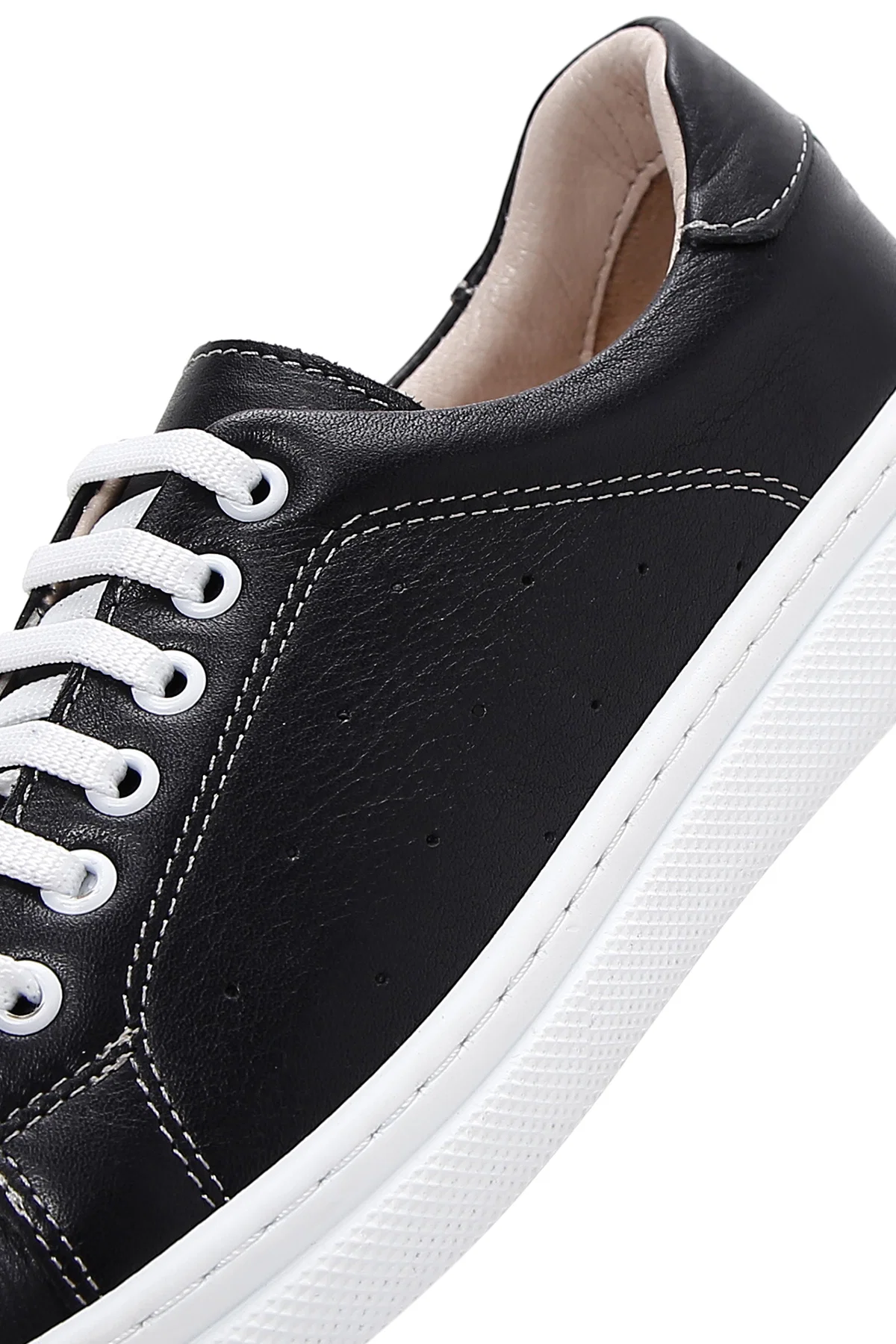 Kadın Siyahh Bağcıklı Deri Sneaker - Image 7