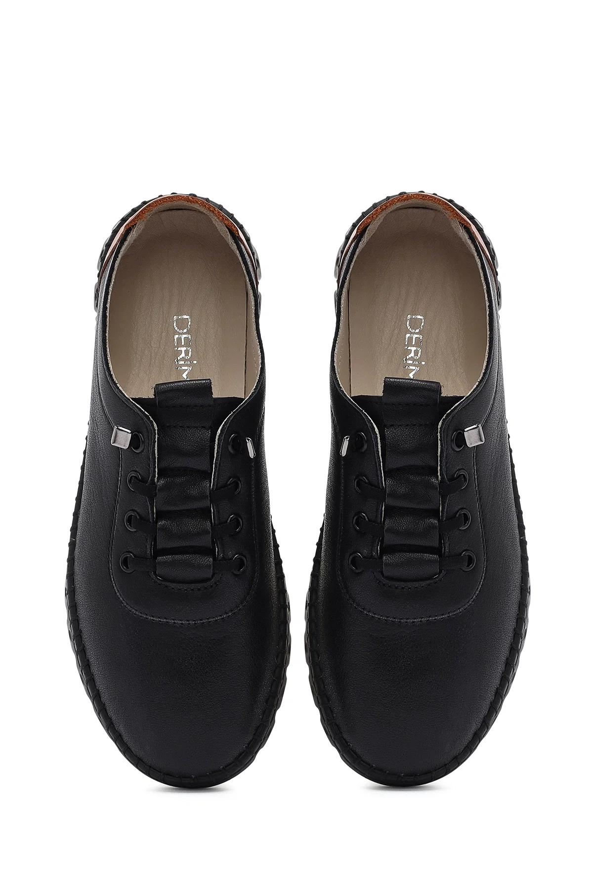Kadın Siyah Bağcıklı Deri Sneaker - Image 7