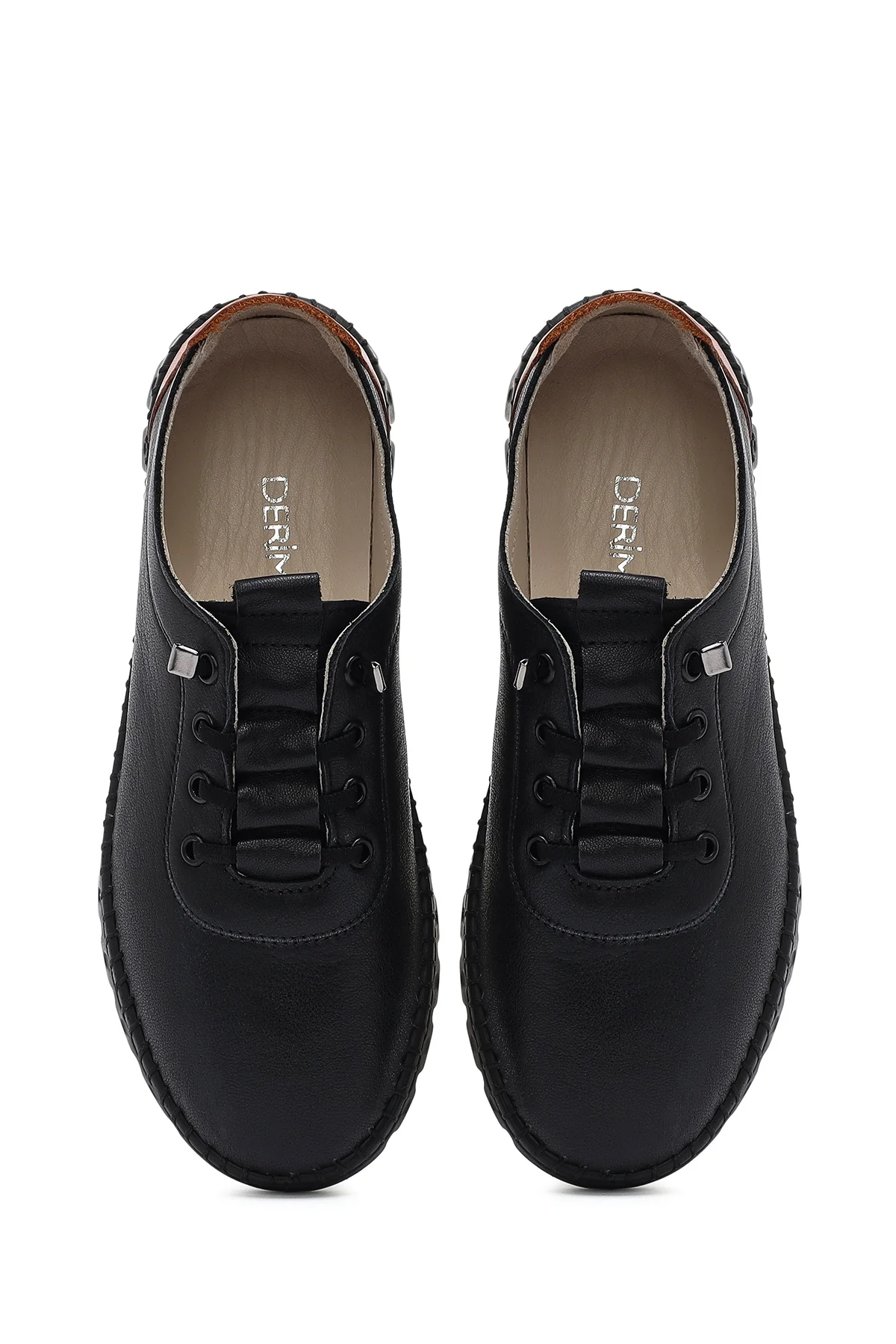Kadın Siyah Bağcıklı Deri Sneaker - Image 4