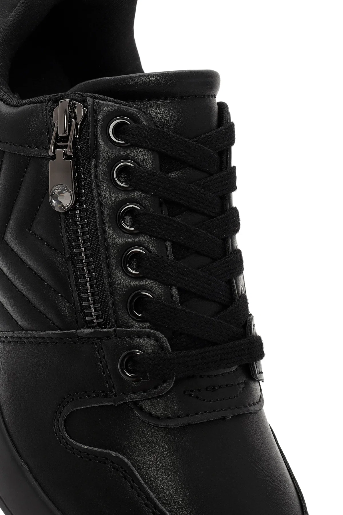 Kadın Siyah Bağcıklı Dolgu Topuklu Deri Sneaker - Image 10