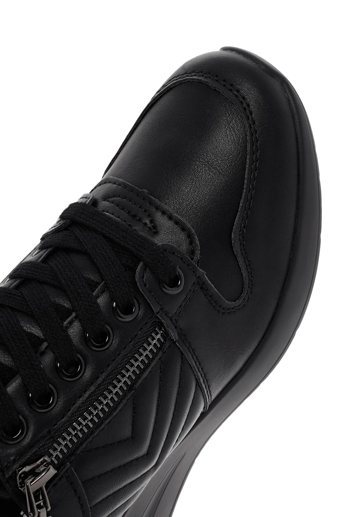 Kadın Siyah Bağcıklı Dolgu Topuklu Deri Sneaker - Image 11
