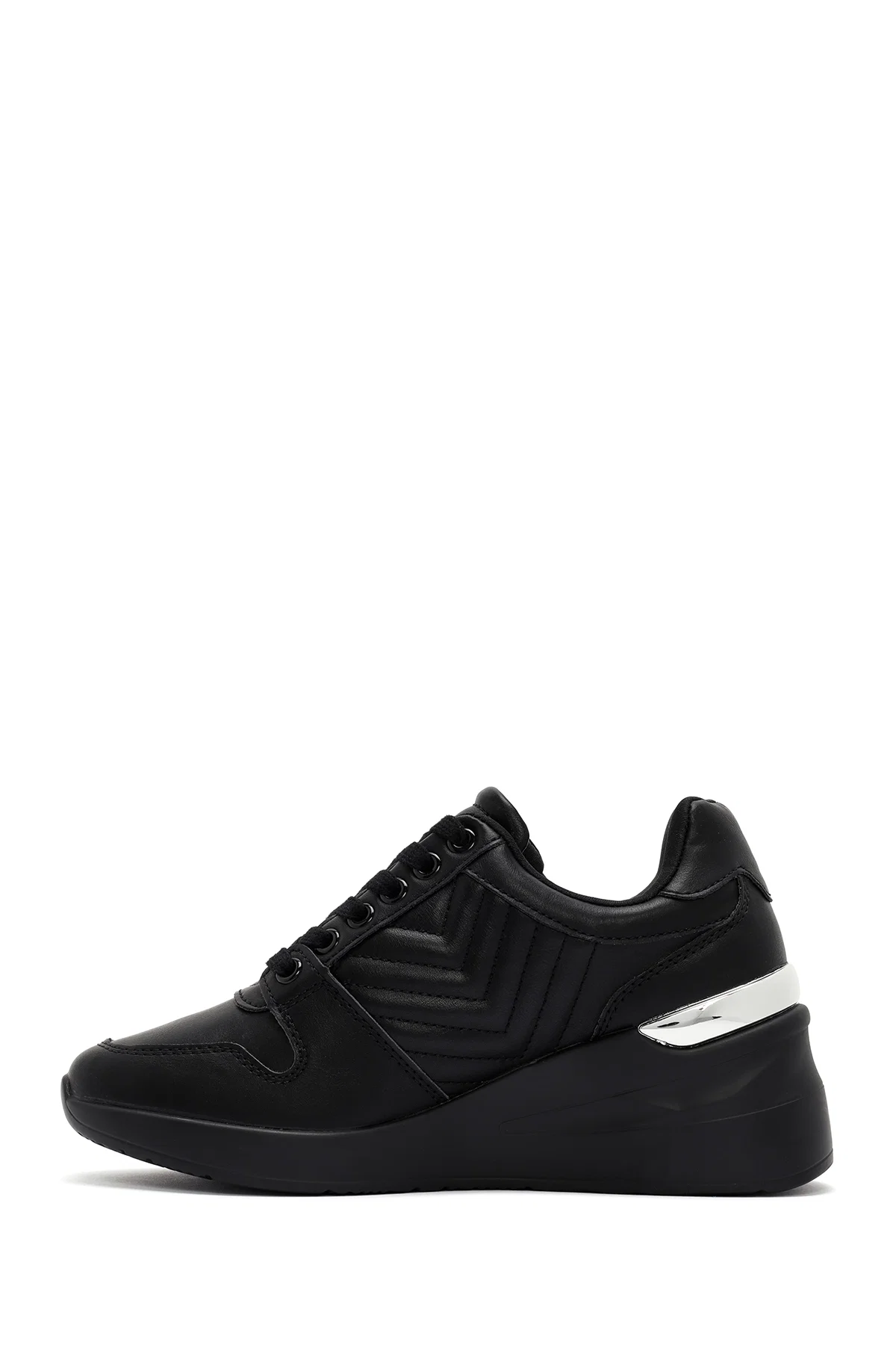 Kadın Siyah Bağcıklı Dolgu Topuklu Deri Sneaker - Image 2