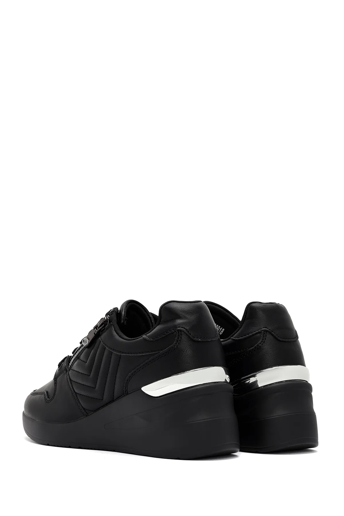 Kadın Siyah Bağcıklı Dolgu Topuklu Deri Sneaker - Image 5
