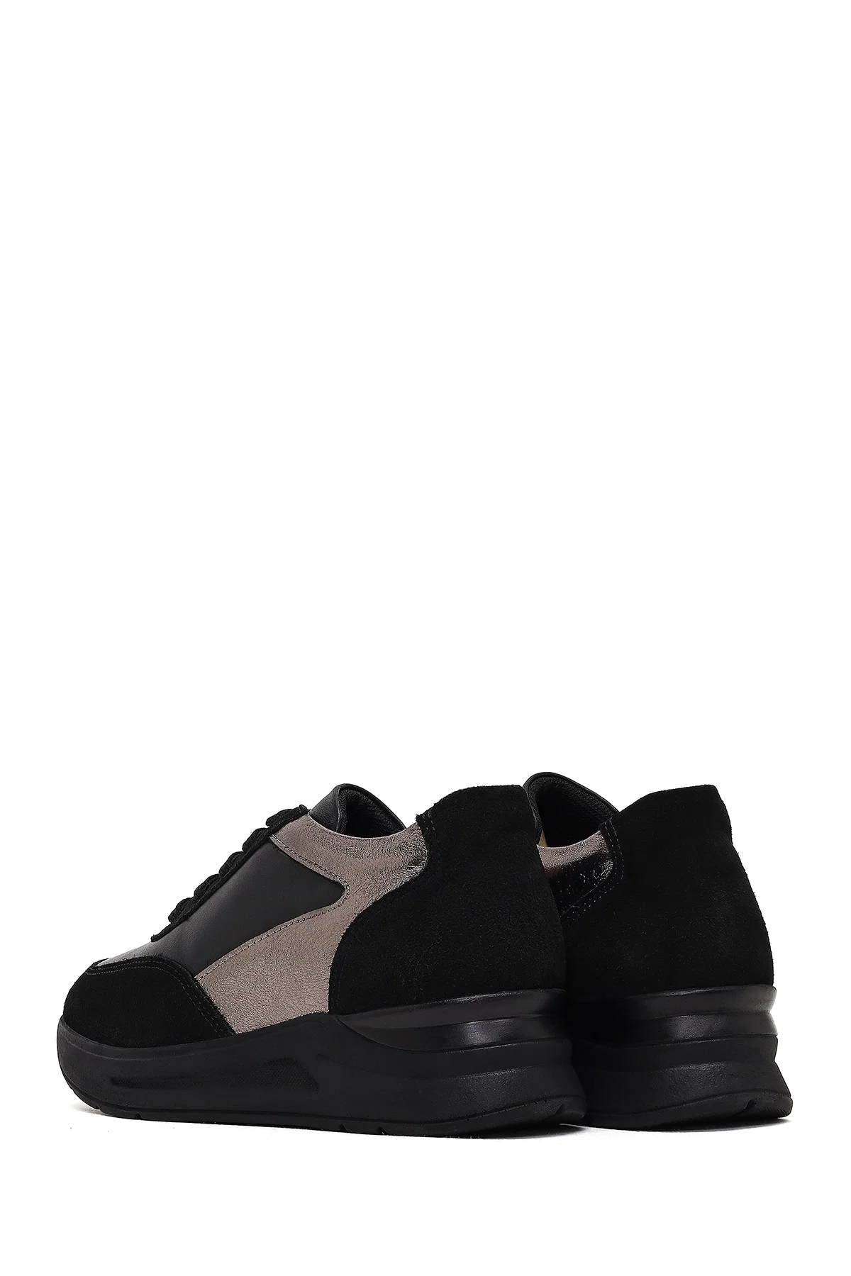 Kadın Siyah Bağcıklı Dolgu Topuklu Deri Sneaker - Image 5