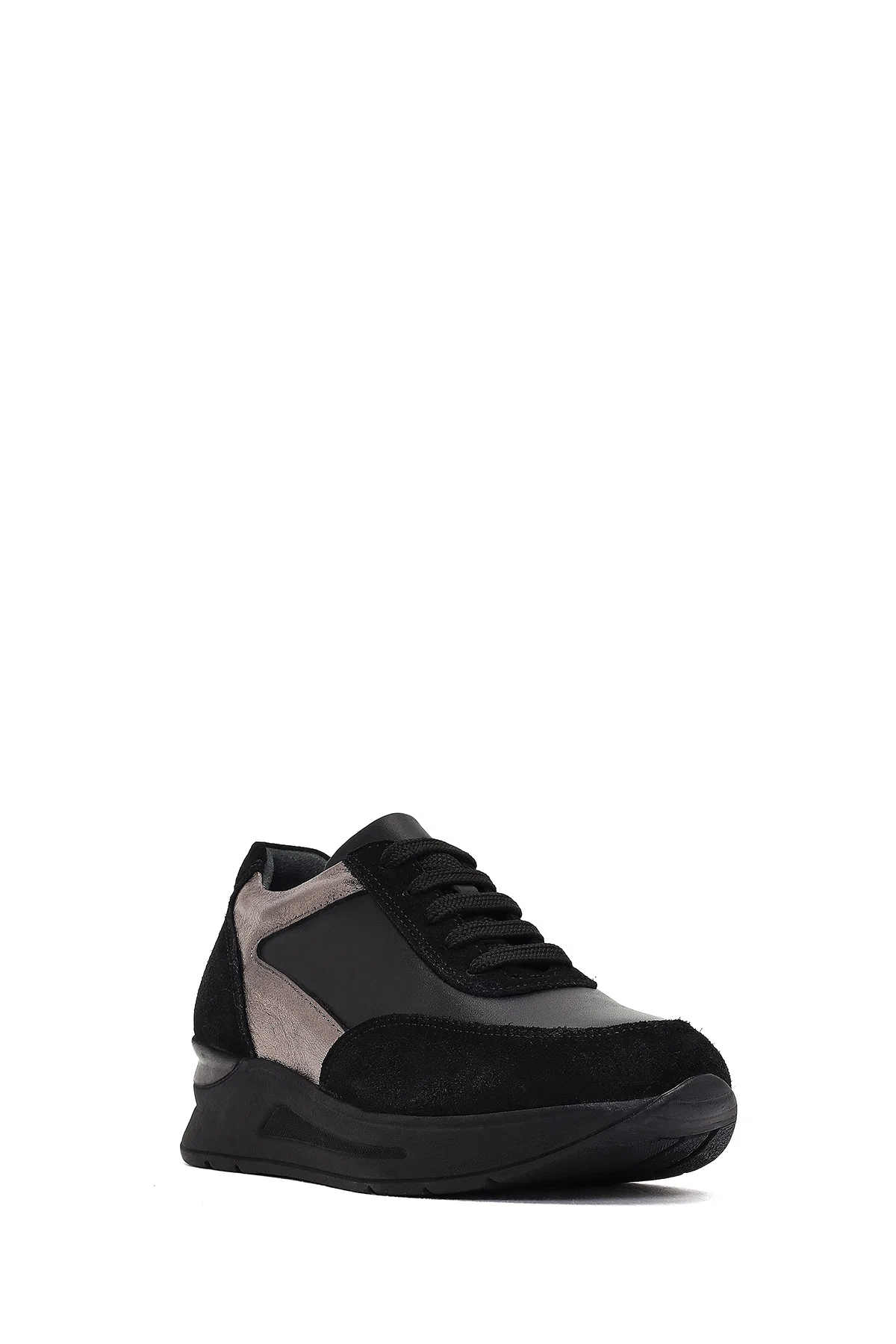 Kadın Siyah Bağcıklı Dolgu Topuklu Deri Sneaker - Image 6