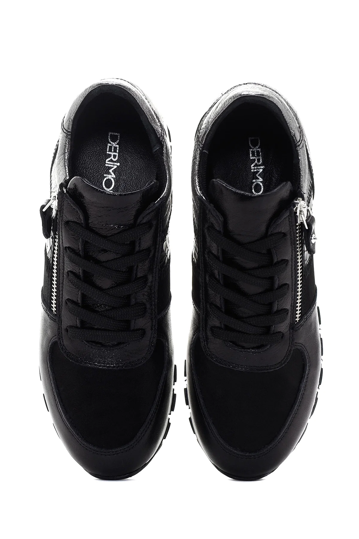 Kadın Siyah Bağcıklı Fermuar Detaylı Deri Sneaker - Image 6