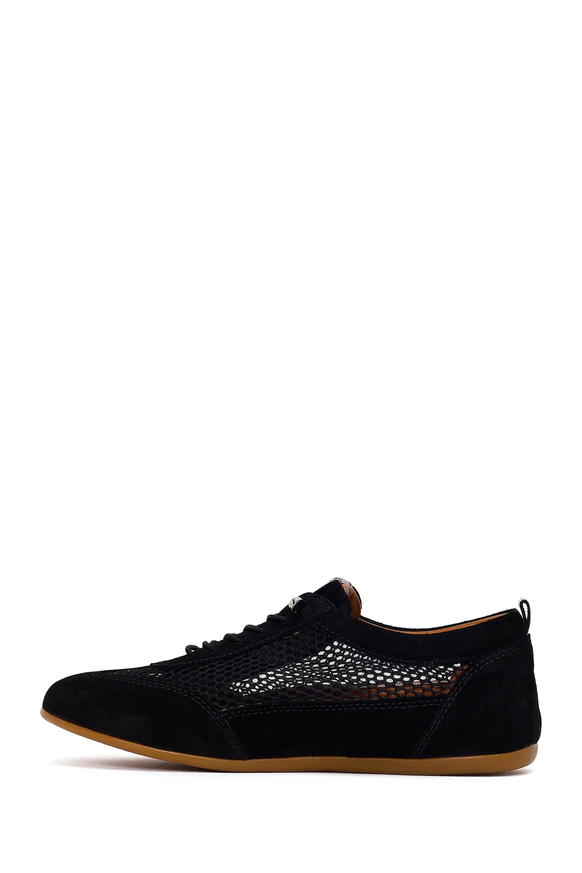 Kadın Siyah Bağcıklı Fileli Deri Sneaker - Image 3