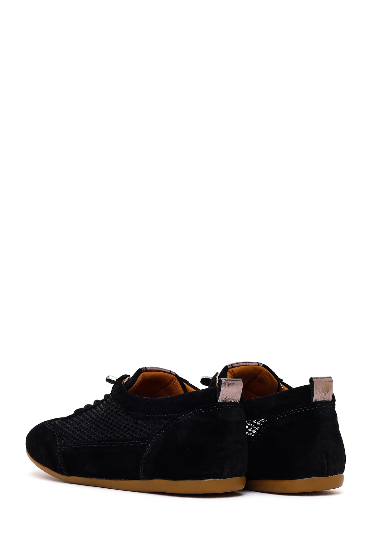 Kadın Siyah Bağcıklı Fileli Deri Sneaker - Image 6