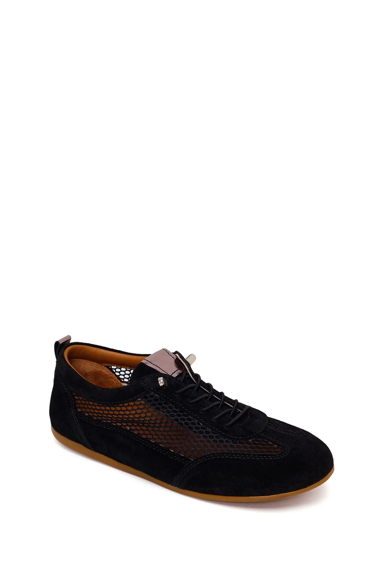 Kadın Siyah Bağcıklı Fileli Deri Sneaker - Image 7