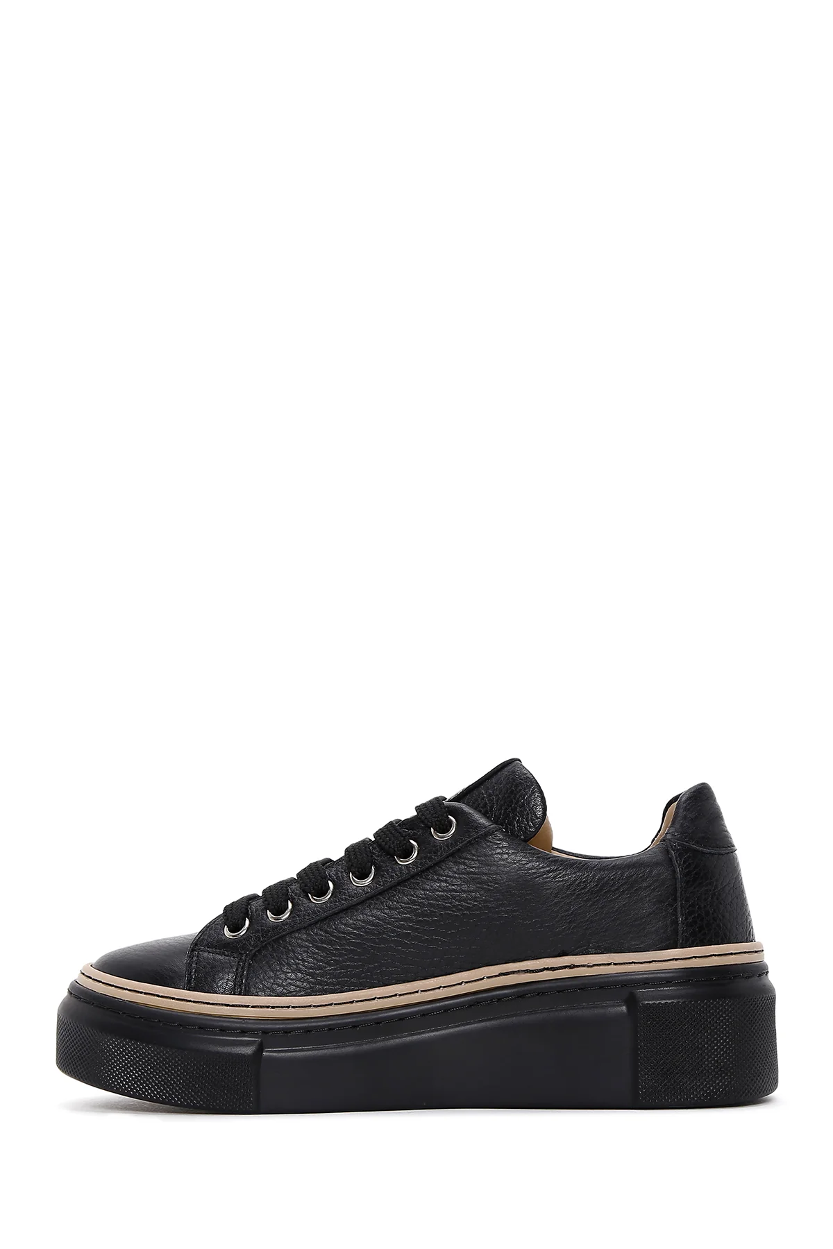 Kadın Siyah Bağcıklı Kalın Tabanlı Deri Sneaker - Image 2