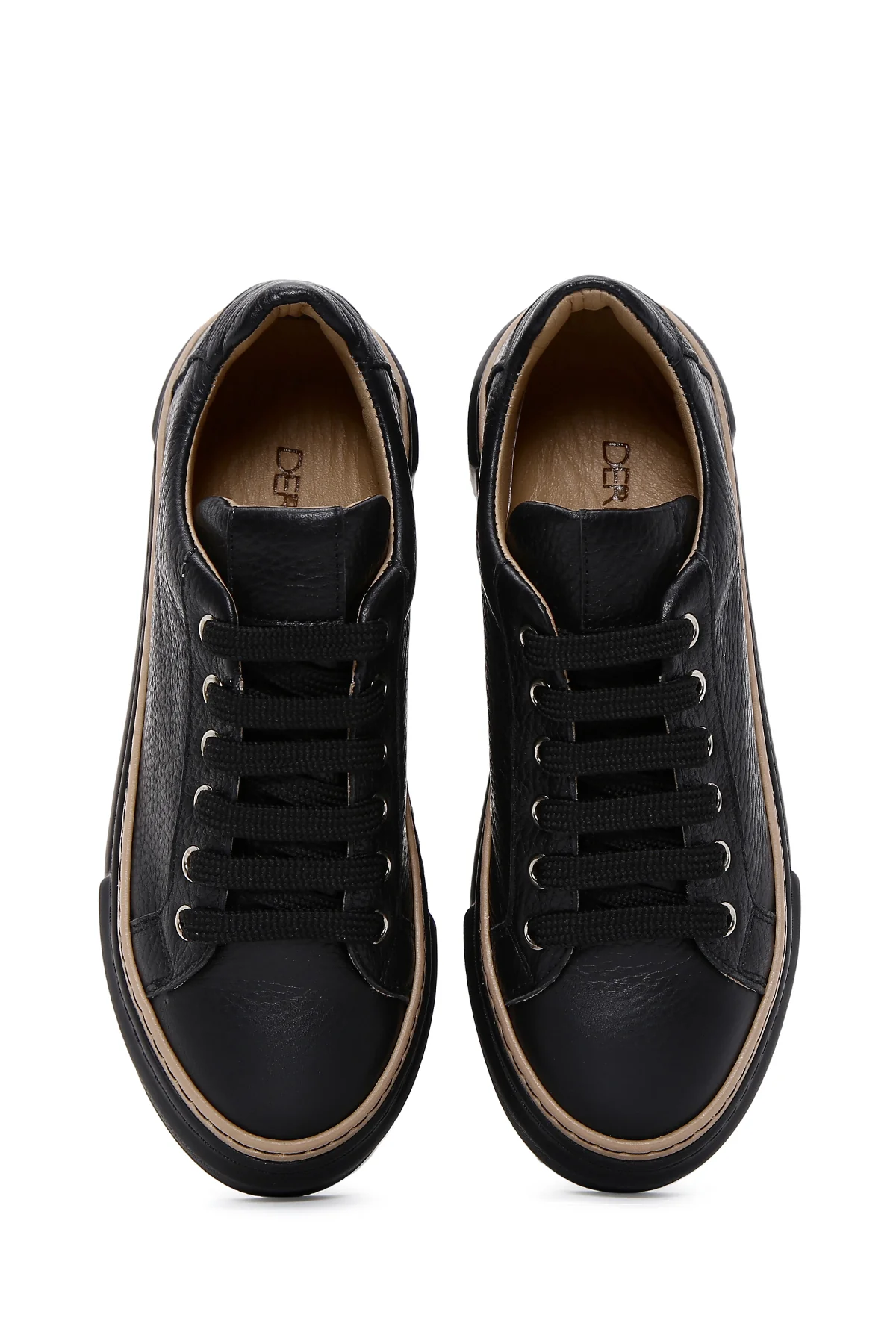 Kadın Siyah Bağcıklı Kalın Tabanlı Deri Sneaker - Image 6