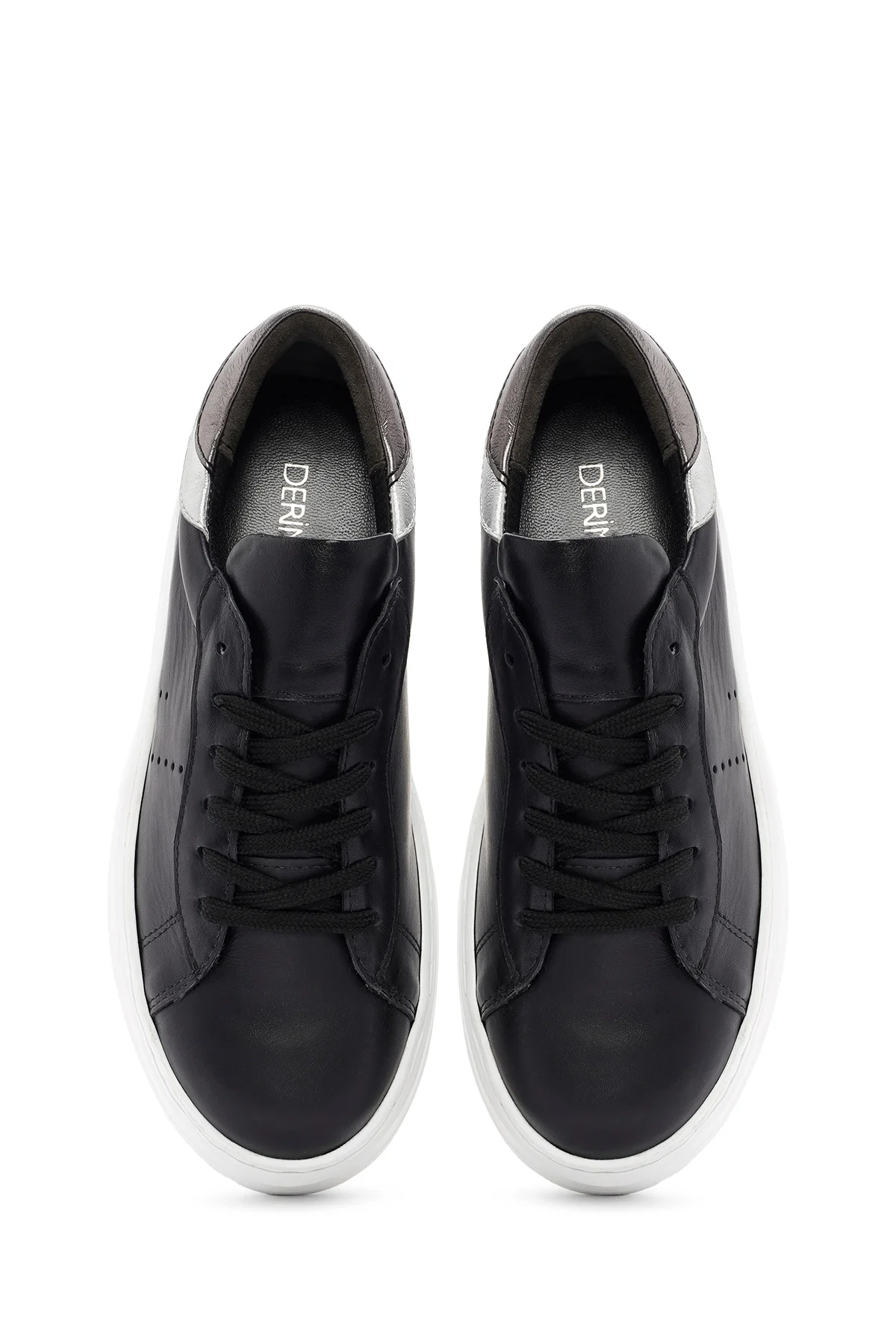 Kadın Siyah Bağcıklı Kalın Tabanlı Deri Sneaker - Image 7