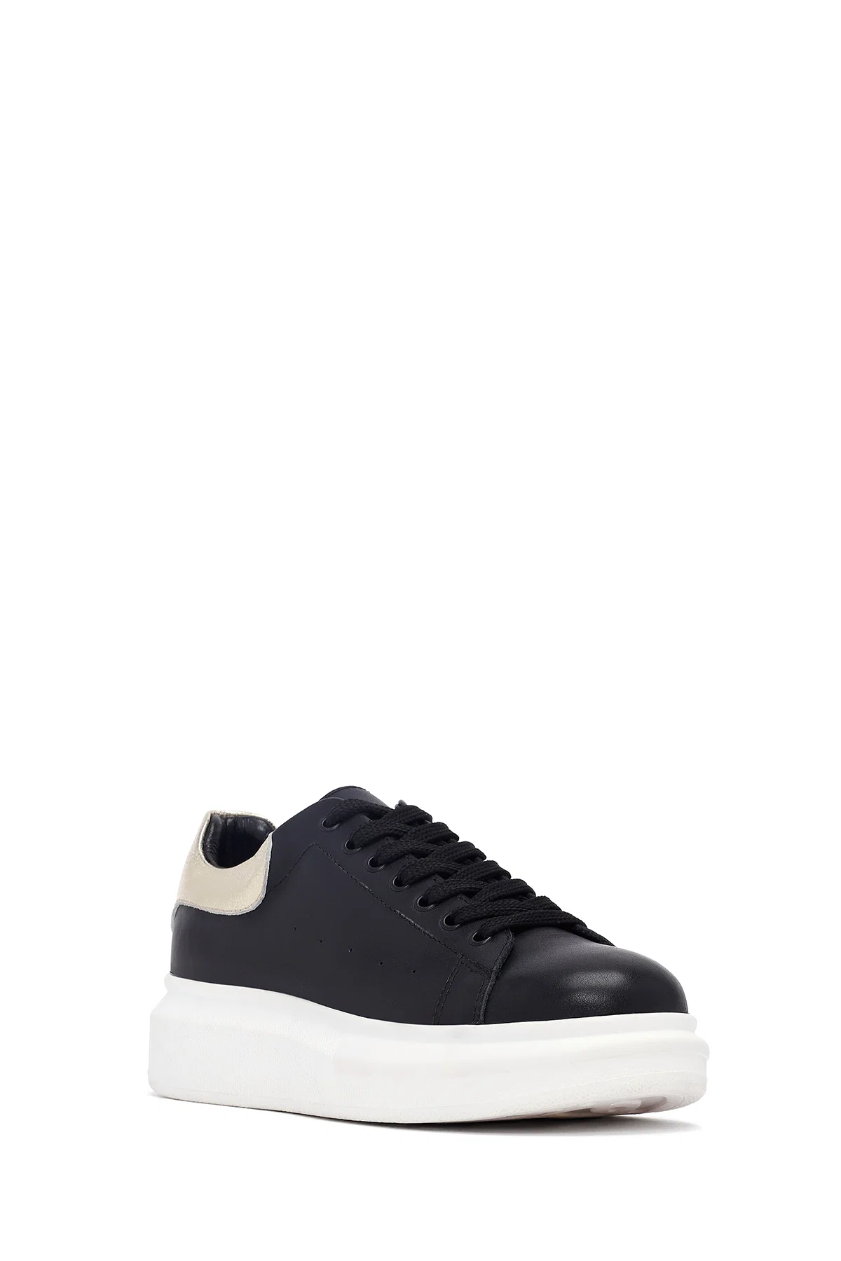 Kadın Siyah Bağcıklı Kalın Tabanlı Deri Sneaker - Image 6