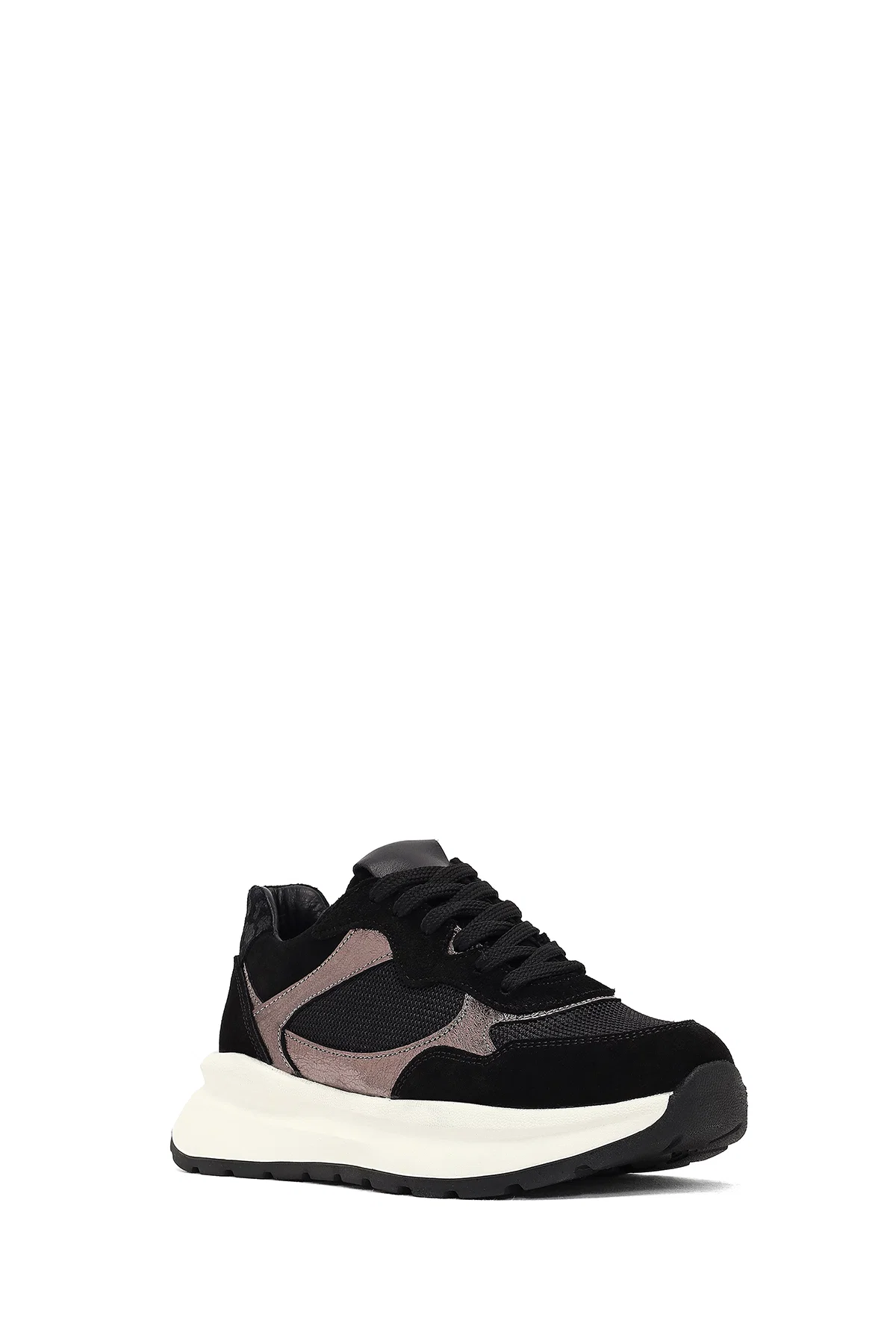 Kadın Siyah Bağcıklı Kalın Tabanlı Deri Sneaker - Image 6