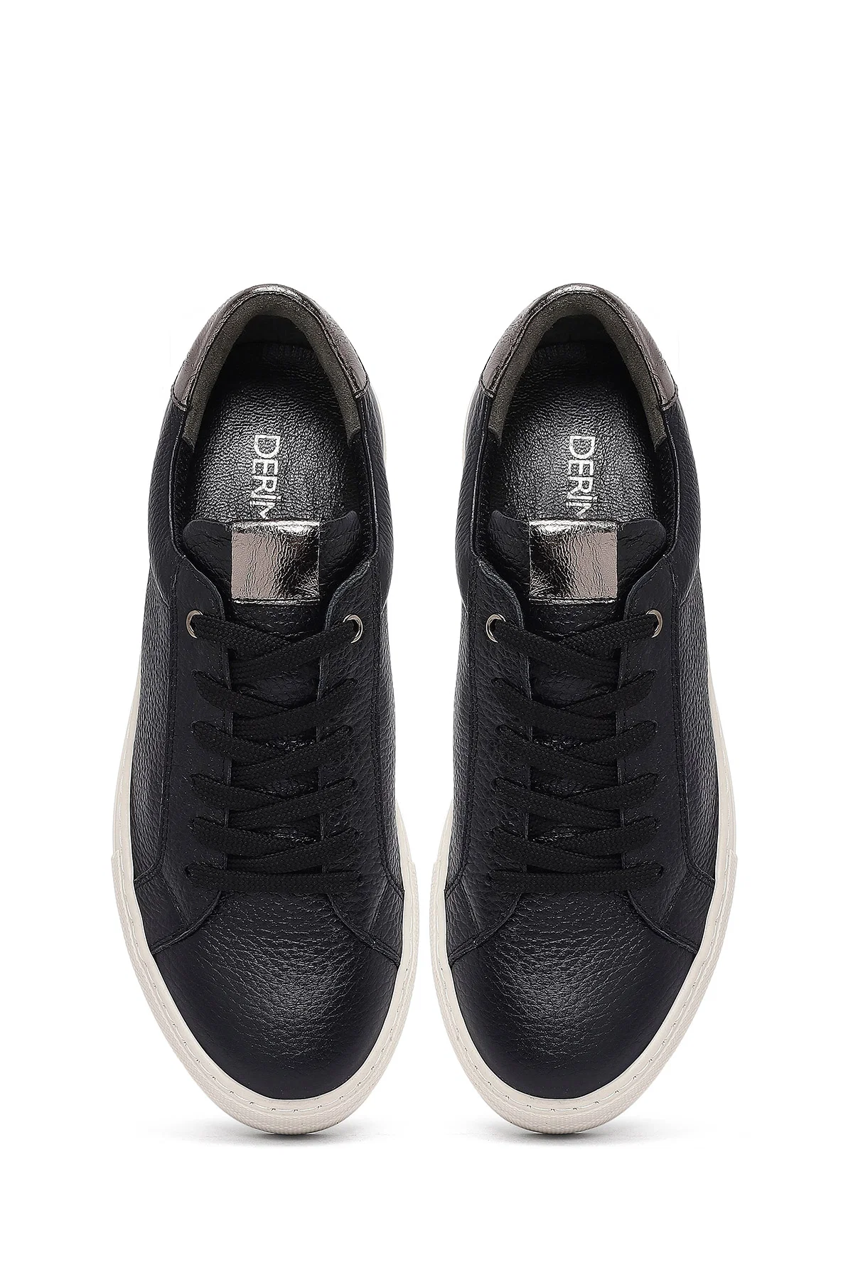 Kadın Siyah Bağcıklı Kalın Tabanlı Deri Sneaker - Image 7