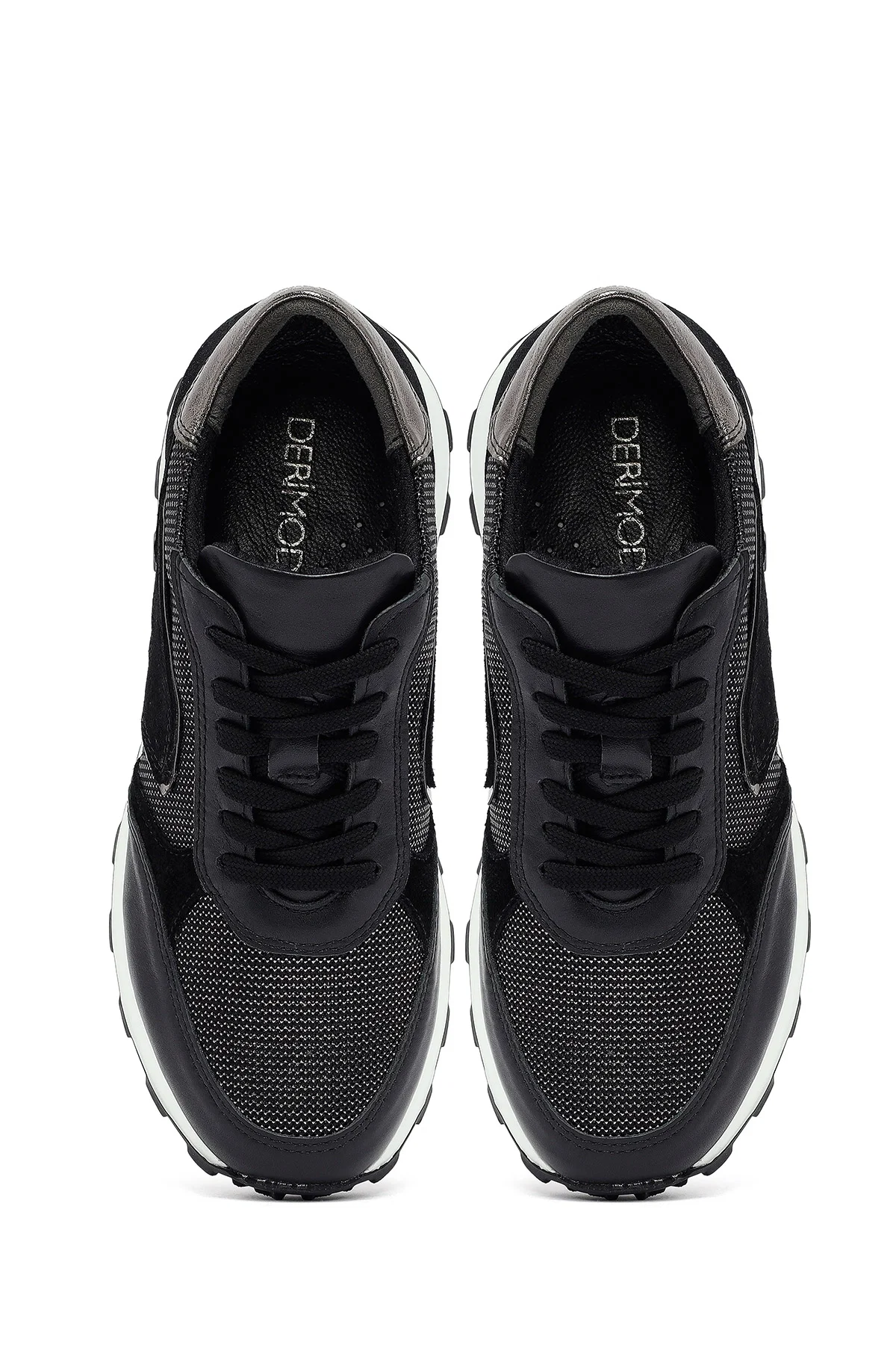 Kadın Siyah Bağcıklı Kalın Tabanlı Deri Sneaker - Image 7