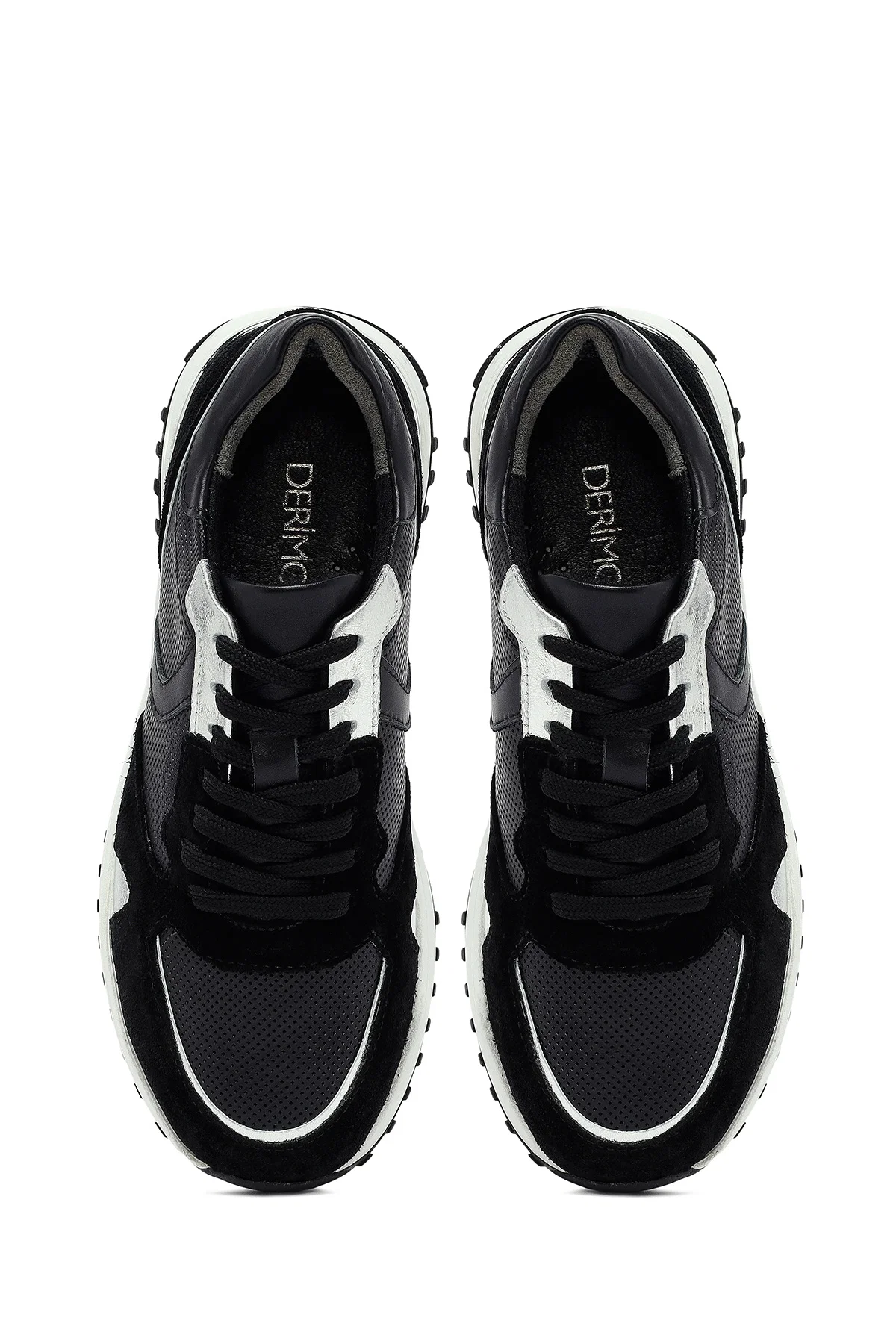Kadın Siyah Bağcıklı Kalın Tabanlı Deri Sneaker - Image 7