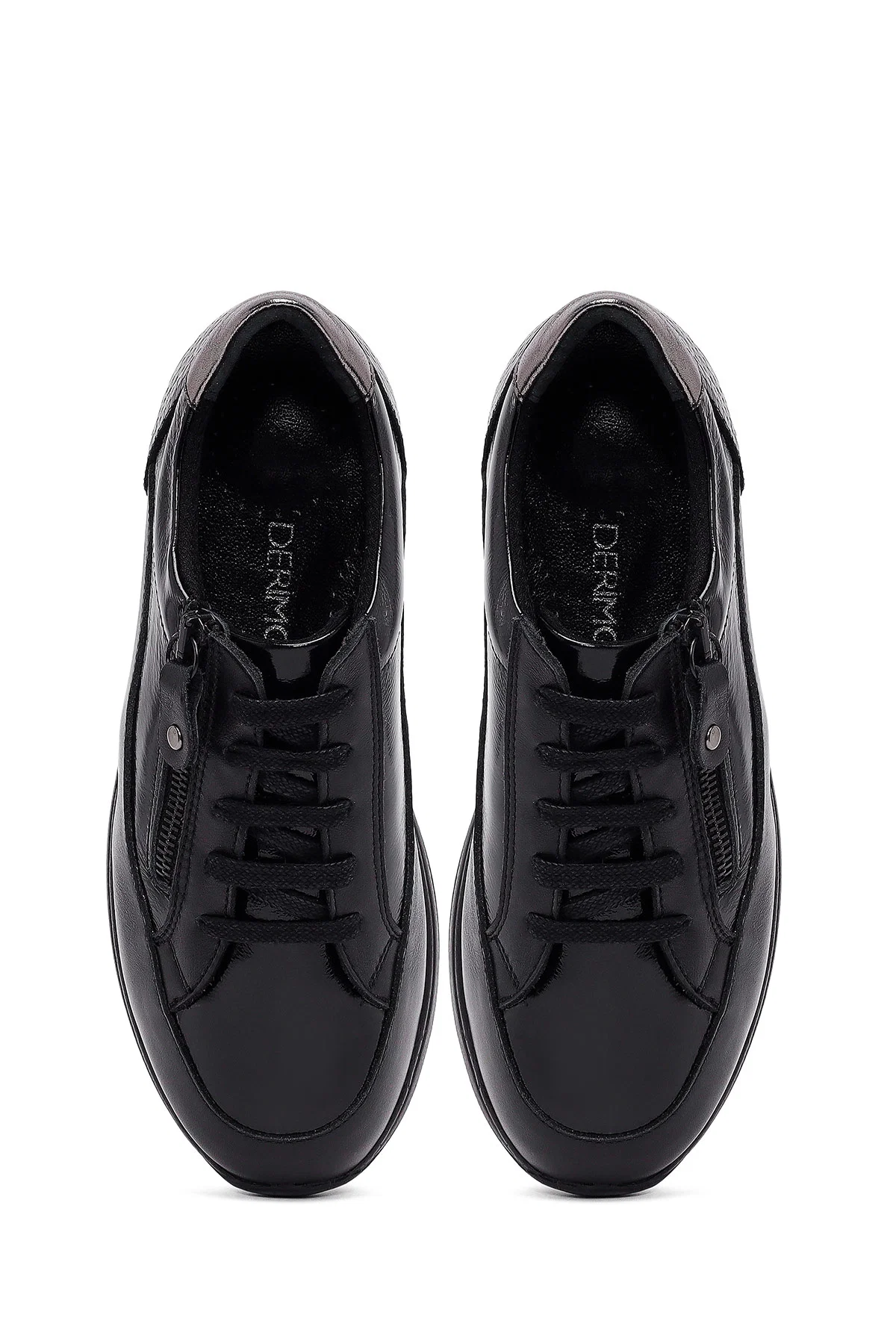 Kadın Siyah Bağcıklı Kalın Tabanlı Deri Sneaker - Image 7