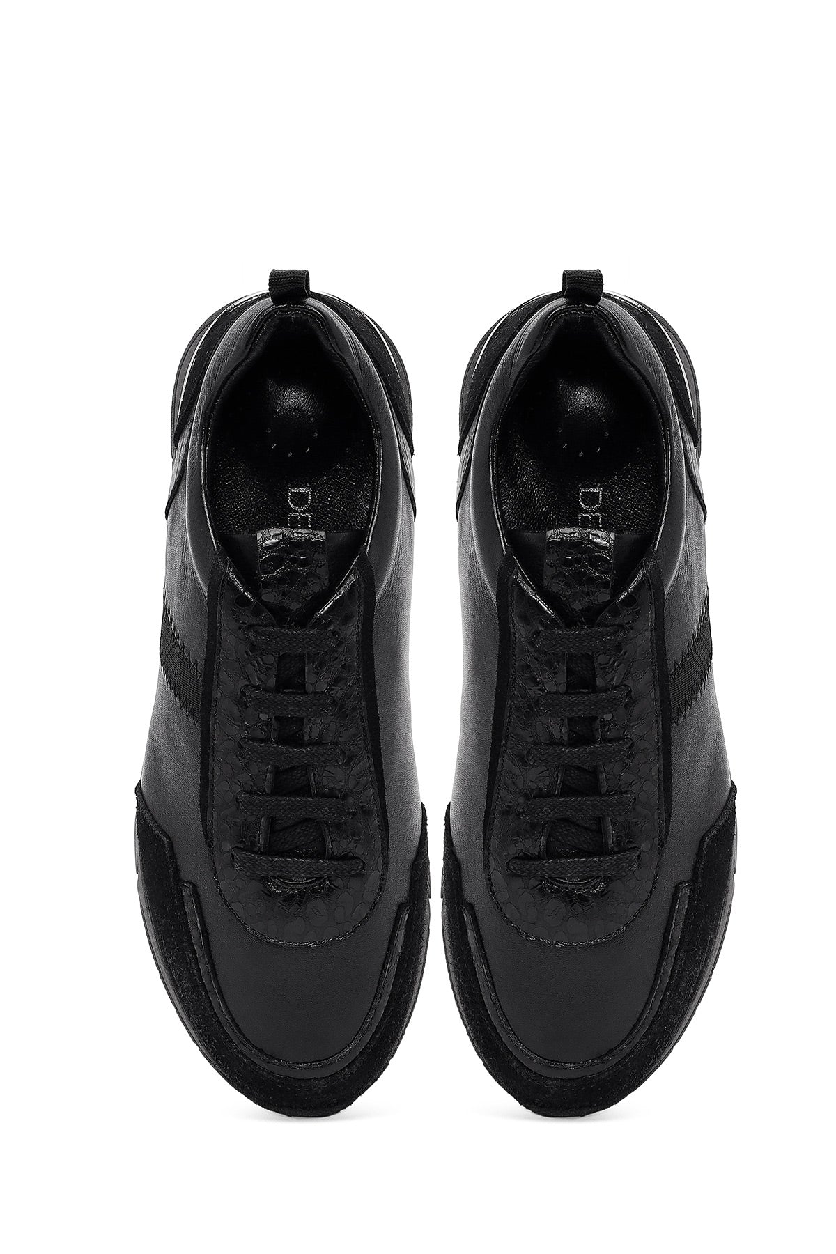 Kadın Siyah Bağcıklı Kalın Tabanlı Deri Sneaker - Image 7