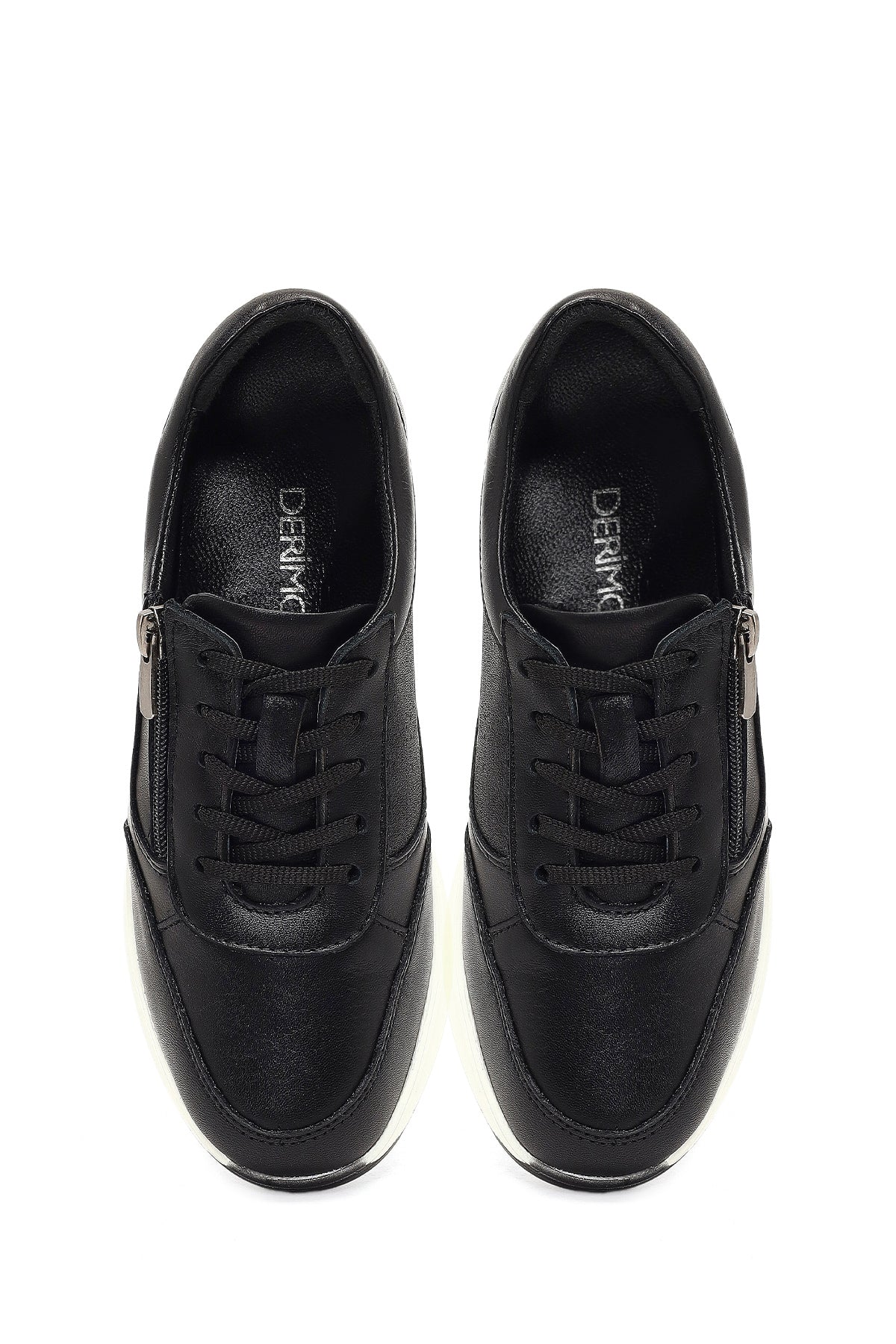 Kadın Siyah Bağcıklı Kalın Tabanlı Deri Sneaker - Image 7