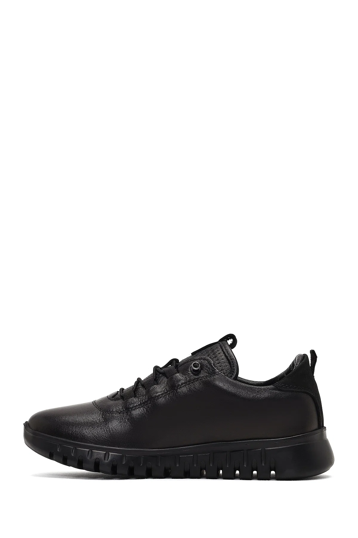 Kadın Siyah Bağcıklı Kalın Tabanlı Deri Sneaker - Image 2