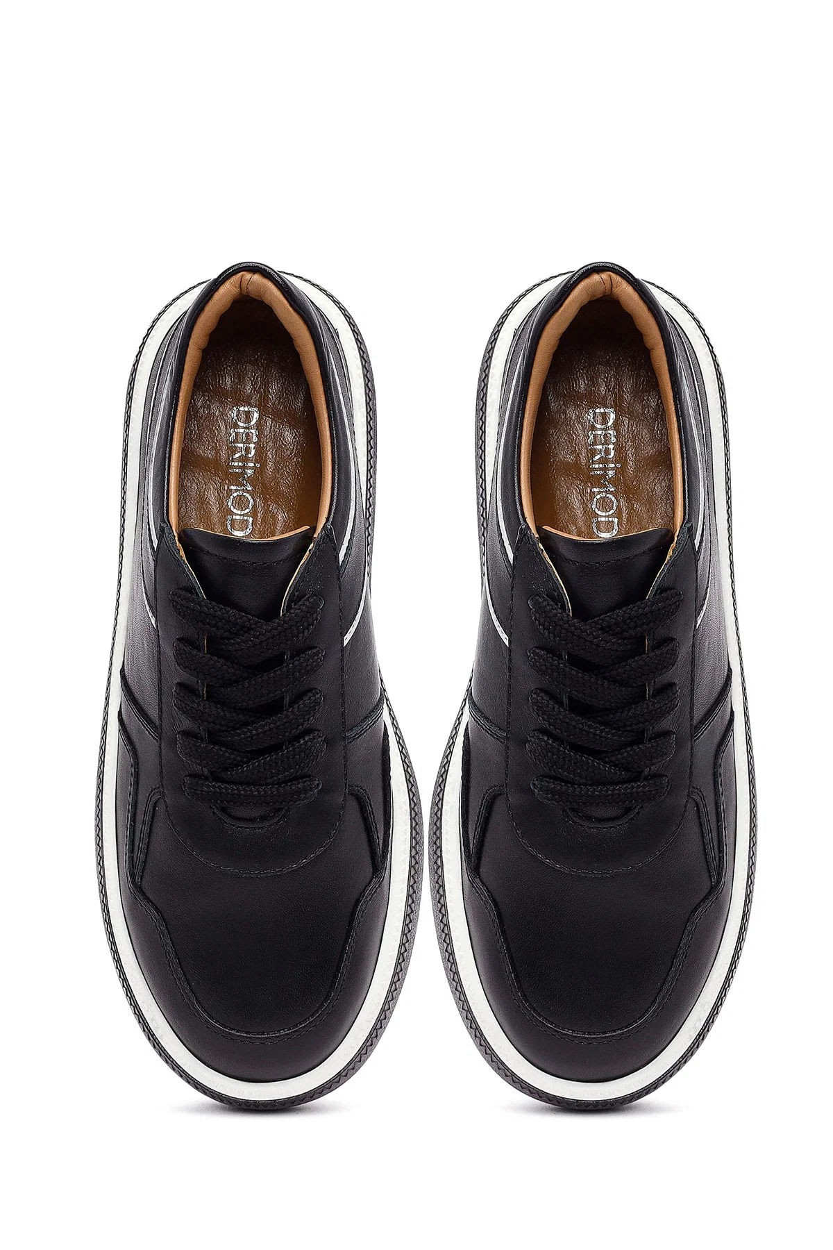 Kadın Siyah Bağcıklı Kalın Tabanlı Deri Sneaker - Image 7
