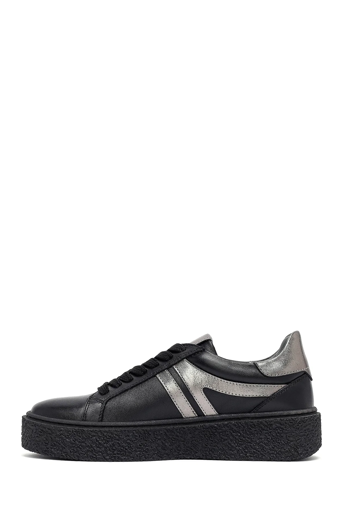 Kadın Siyah Bağcıklı Kalın Tabanlı Deri Sneaker - Image 2