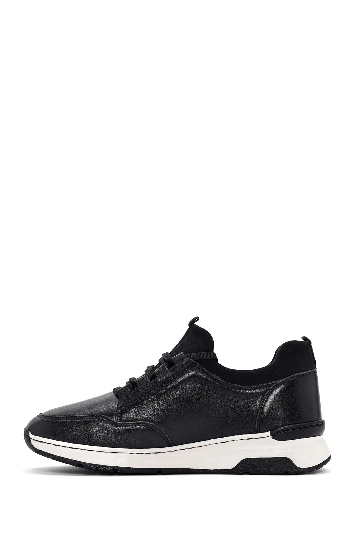 Kadın Siyah Bağcıklı Kalın Tabanlı Deri Sneaker - Image 2