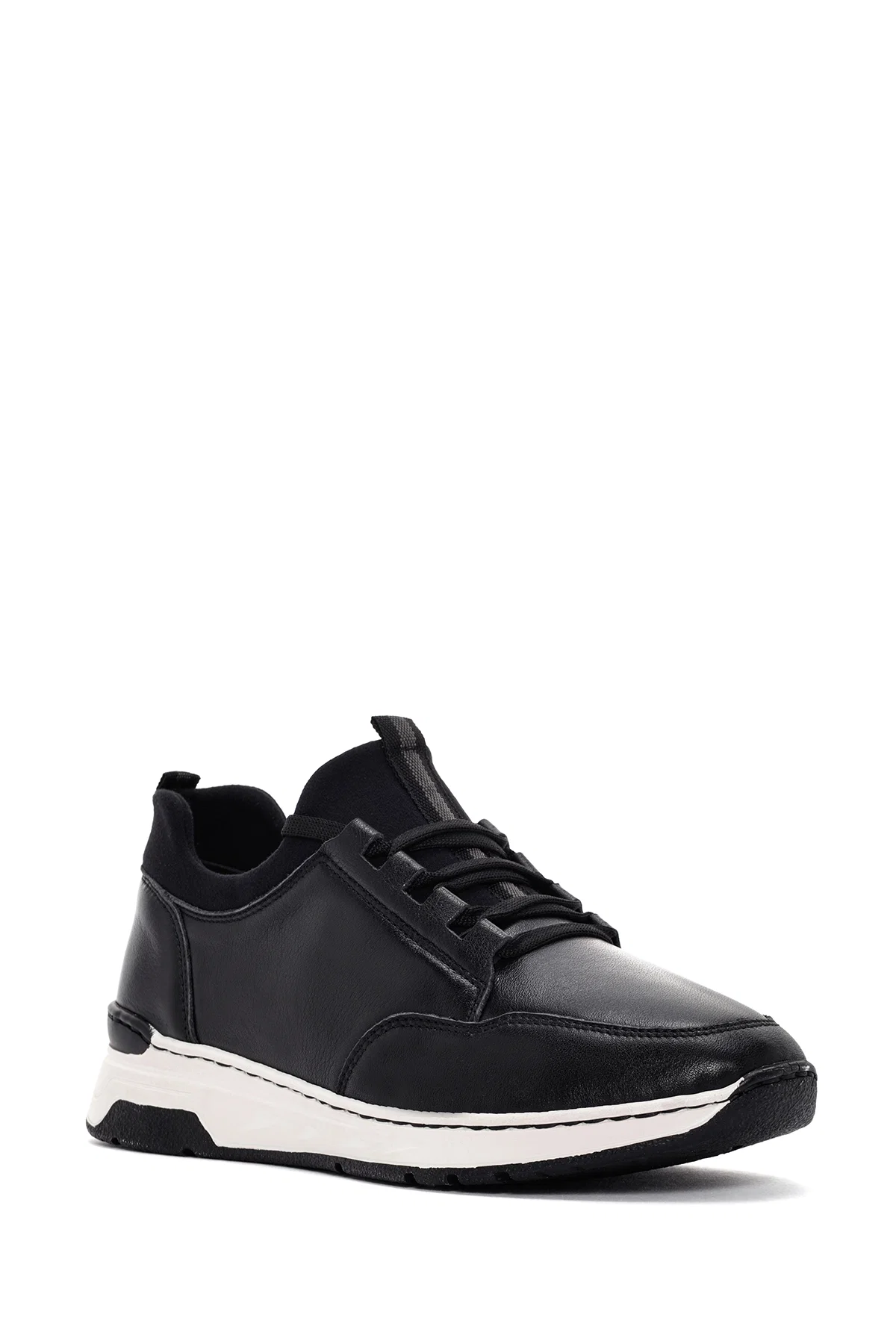 Kadın Siyah Bağcıklı Kalın Tabanlı Deri Sneaker - Image 6