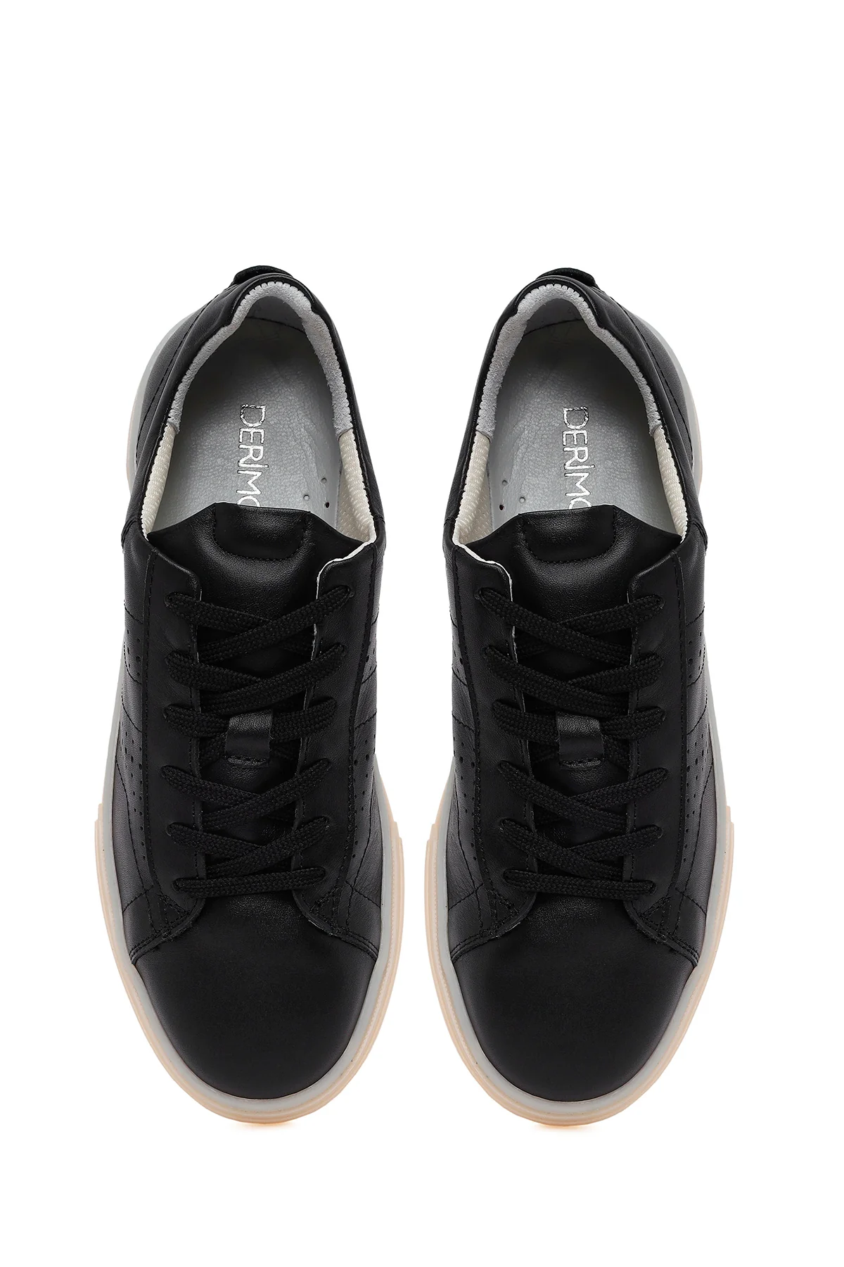 Kadın Siyah Bağcıklı Kalın Tabanlı Deri Sneaker - Image 4