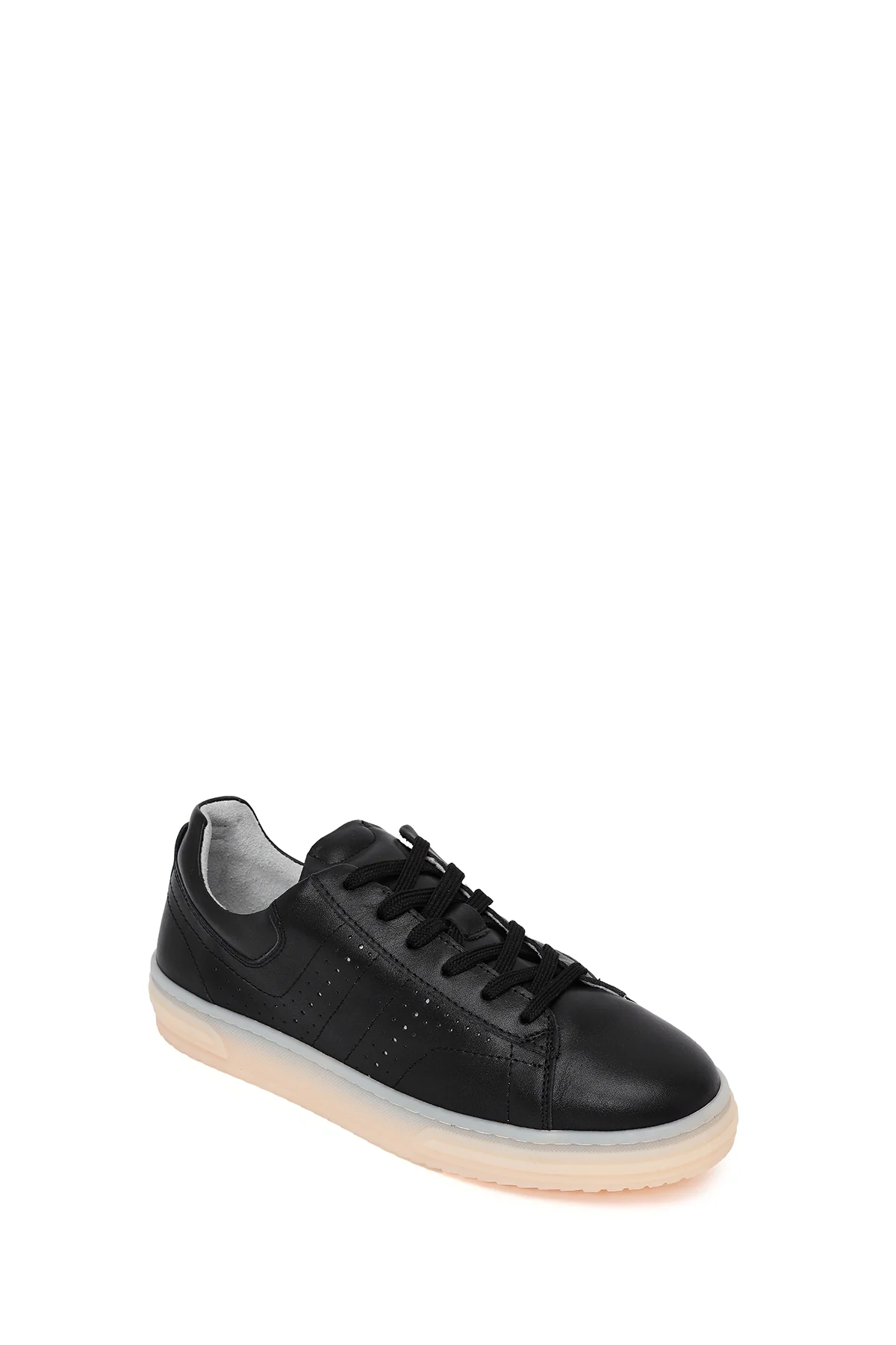 Kadın Siyah Bağcıklı Kalın Tabanlı Deri Sneaker - Image 7