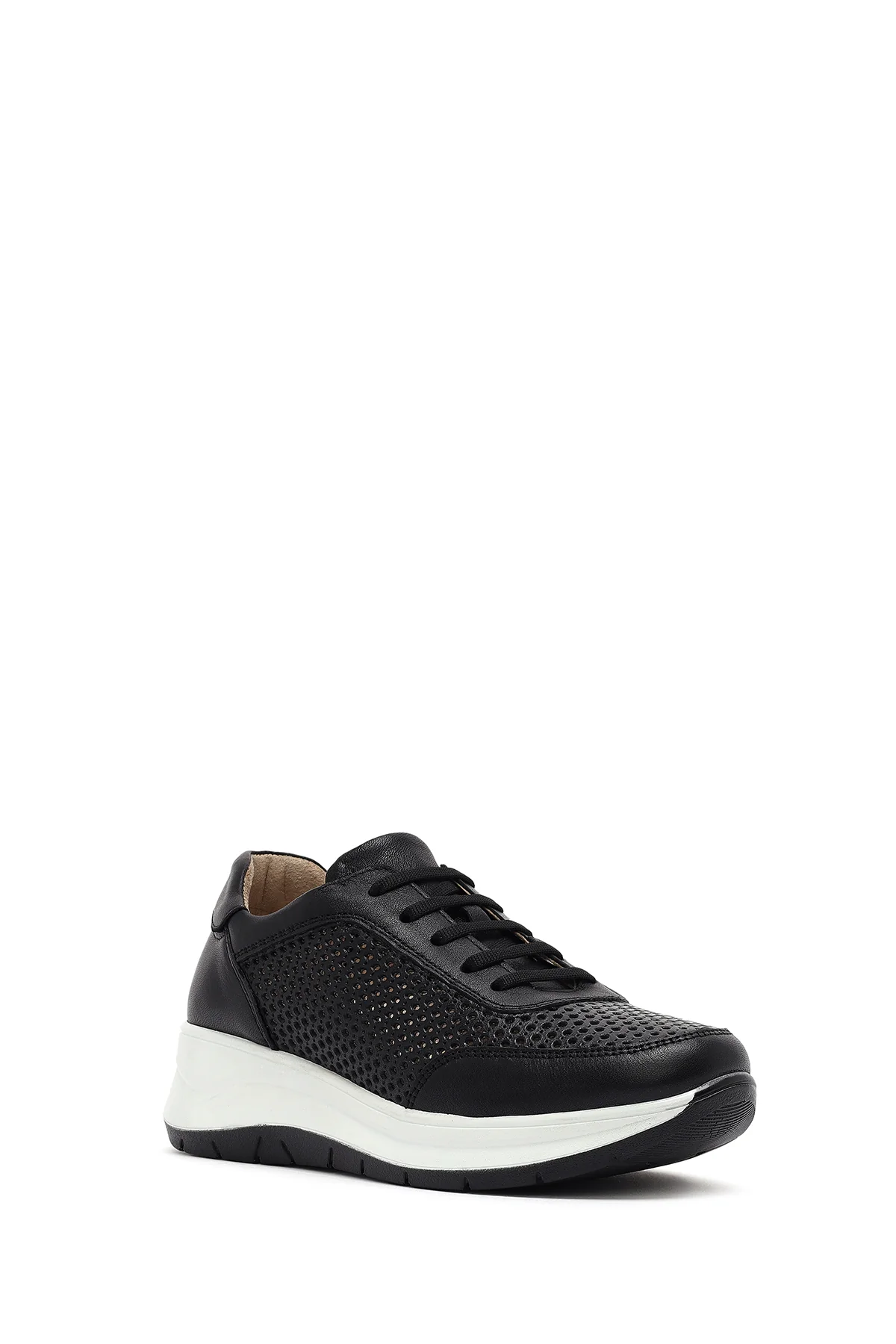 Kadın Siyah Bağcıklı Kalın Tabanlı Deri Sneaker - Image 7
